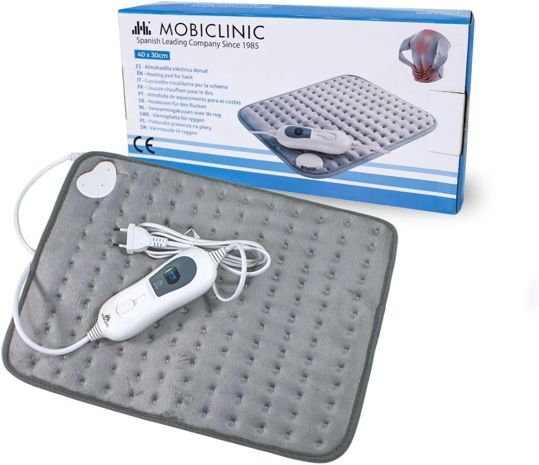 Mobiclinic, Almohadilla eléctrica, Térmica, Manta, 3 niveles de calor, Bajo consumo, Apagado automático, Potencia 100w, Esterilla, Marca española, Para espalda, Lumbares, 40x30 cm