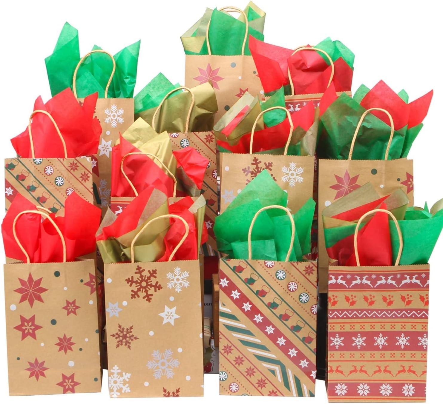 LATERN 24 Piezas Bolsas De Navidad Bolsas De Regalo, 6 Estilos Bolsas De Papel Kraft Bolsas De Regalos Con Tema Navideño Cajas De Papel De Dulces De Navidad Para Fiesta De Navidad - 23 x 19 x 9CM