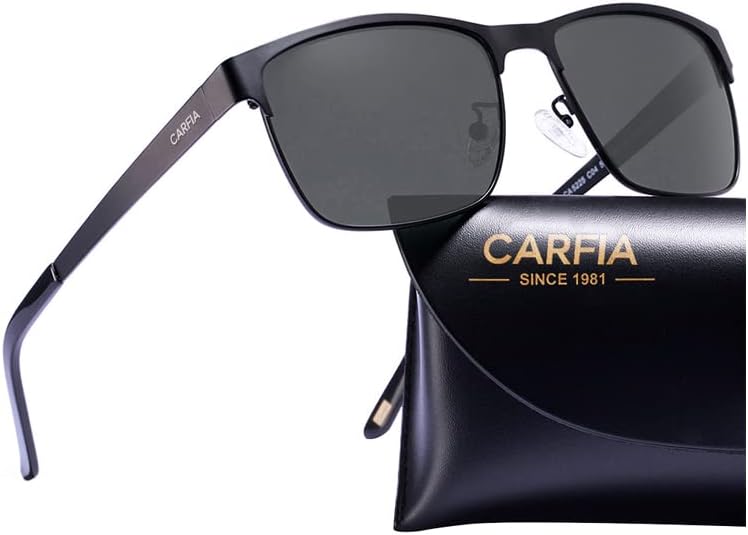 Carfia Gafas de sol para Hombre con Protección UV Polarizadas de Espejo para Conducir Senderismo Béisbol,Montura Cuadrada