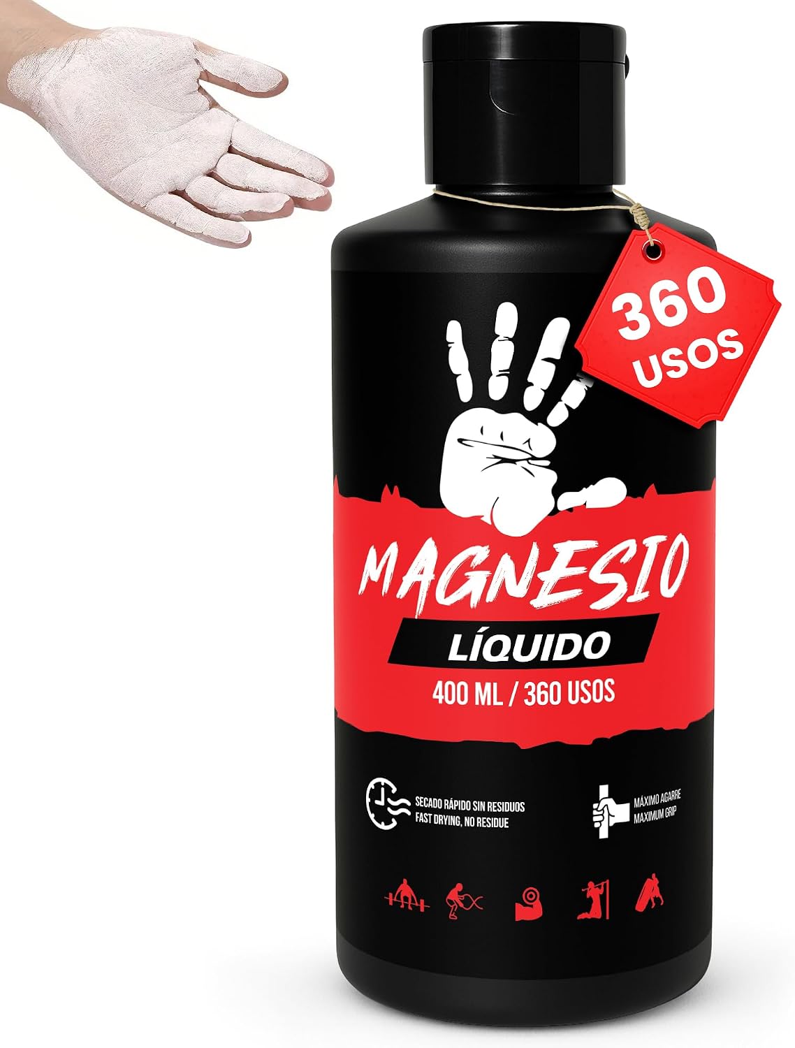 Magnesio Líquido 400ml | 360 Usos Reales | Agarre Crossfit, Escalada, Calistenia, Halterofilia | Máximo Rendimiento | Secado Rápido | Sin Residuos | Chalk Profesional (XXL) (400 ml)