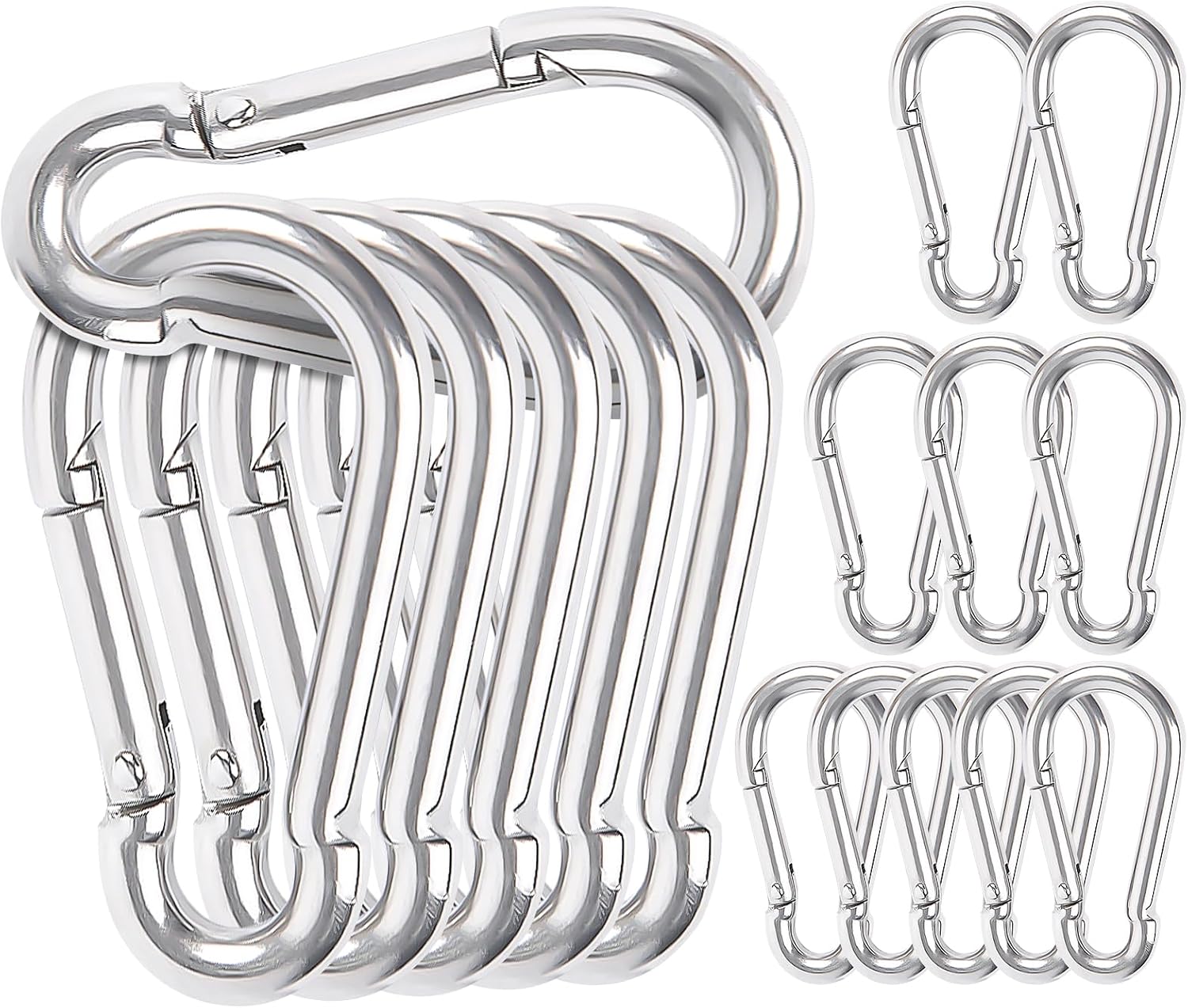 Paquete De 16 Mosquetones Pequeños 6 x 60 mm, Mosquetón Resistente, galvanizado, mosquetón con Gancho de Muelle, para Mochila, cinturón, Correa de Perro, Camping, Senderismo