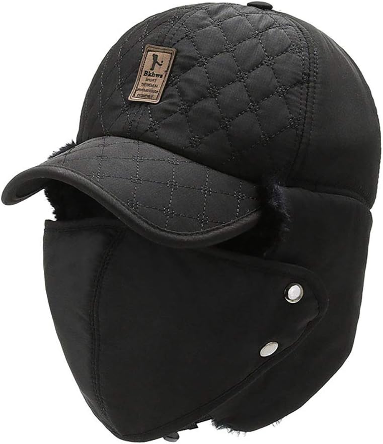 Gorros de Aviador para Hombre Sombrero de Invierno 2 en 1 y Orejeras Gorra con máscara Extraíble (Negro)