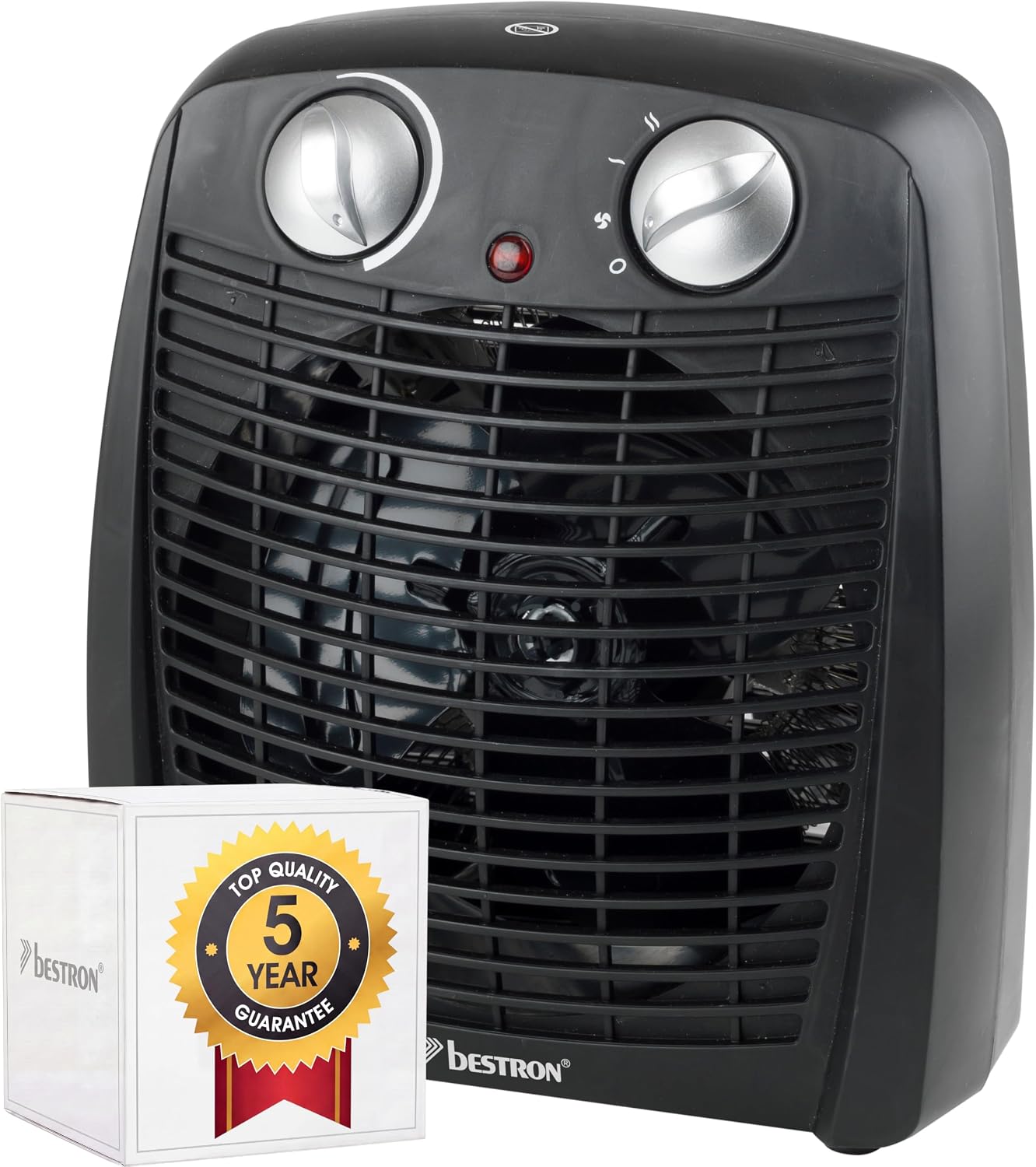 Bestron Calefactor, Termoventilador con 2 niveles de potencia, incl. protección antivuelco y contra sobrecalentamiento, para habitaciones de hasta 20 m², 2000 vatios, color: blanco