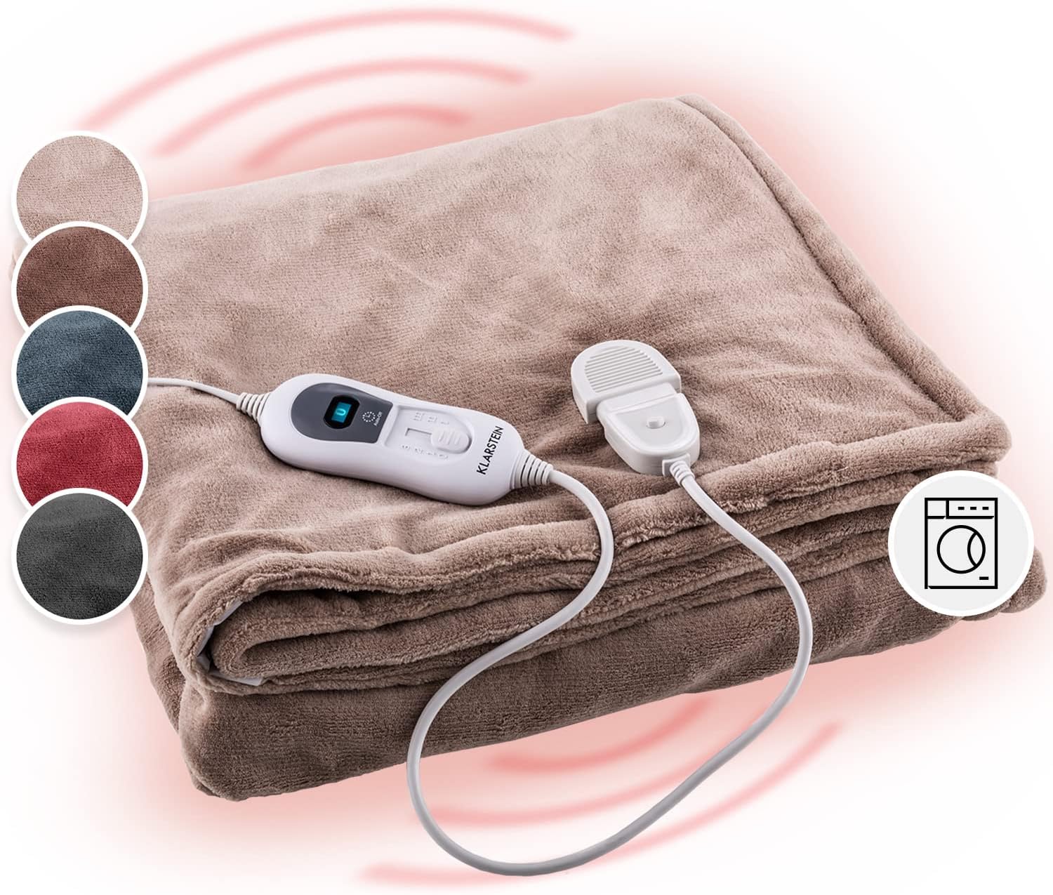 Klarstein Manta Electrica Grande XL, 180x130 cm, 120 W, Lavable 3 Niveles de Temperatura Ajustable, 3H Temporizador Sistema Apagado Automático, Manta Eléctrica para Sofá y Cama, Electric Blanket