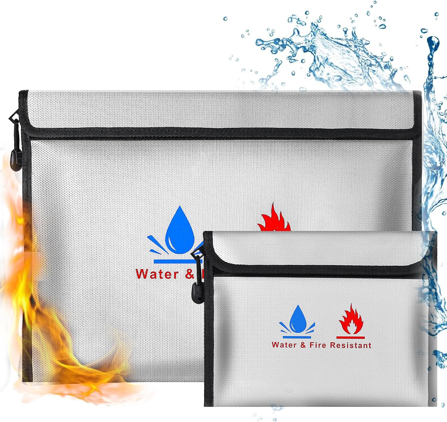 Bolsa de documentos ignífuga, bolsa de almacenamiento de seguridad ignífuga e impermeable de 15 x 11 y 9 x 7 pulgadas, puede proteger objetos de valor, pasaportes, documentos, dinero, joyas (plata)