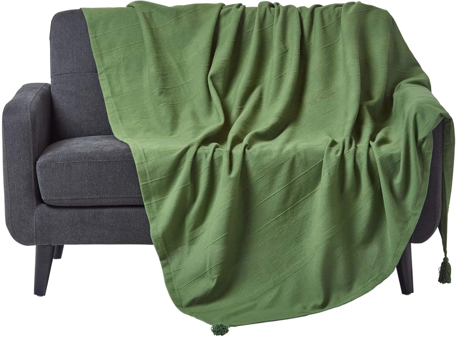 HOMESCAPES Manta para Cama o sofá en 100% algodón Tejido a Mano - Rajput - Verde - 150 x 200 cm
