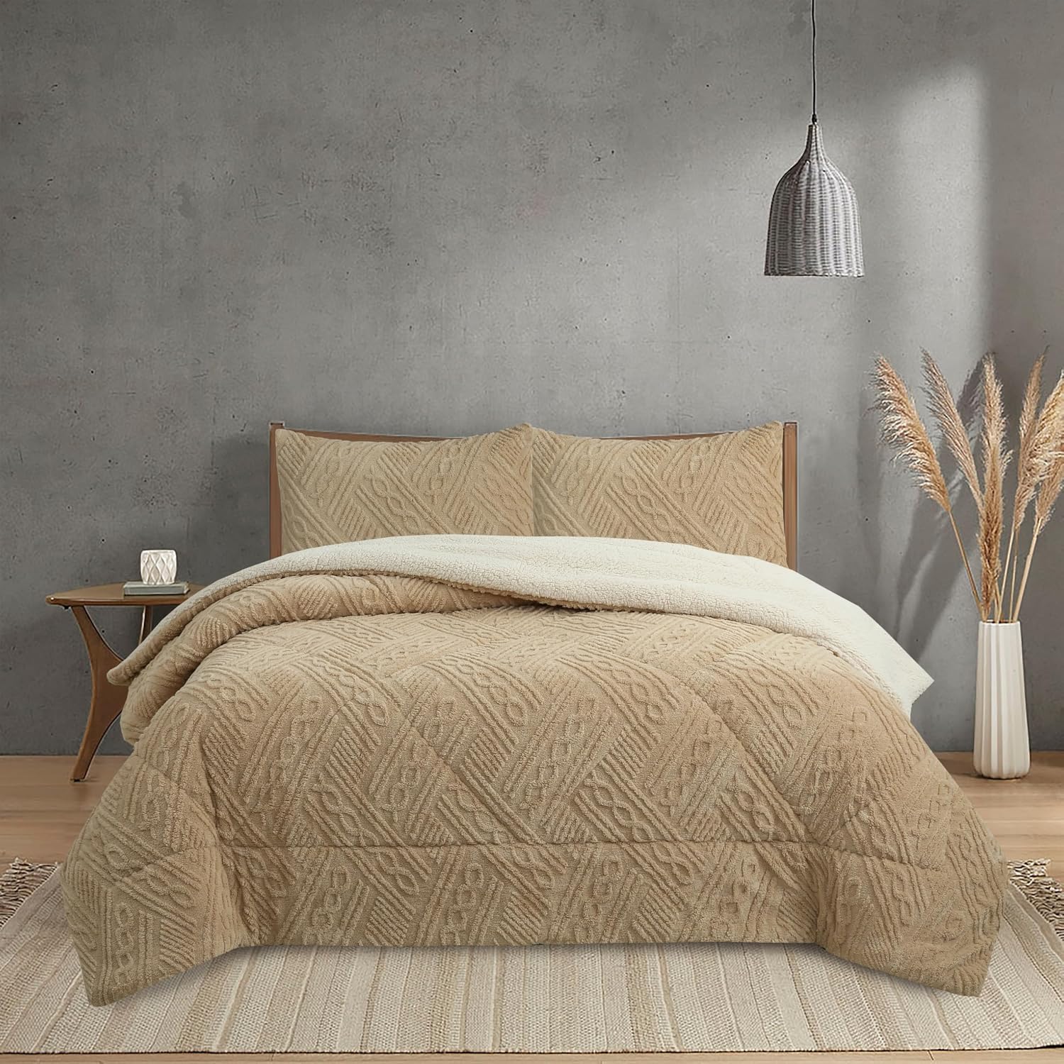 NH NOVOTEXTIL HOGAR Edredón Invierno Sherpa Cama 150 (250x260) Extra Grueso 560gr/m2 Efecto Borreguito - Edredón Suave, Cálido y Transpirable con 2 Fundas Almohada (50x70) (Kaunas)