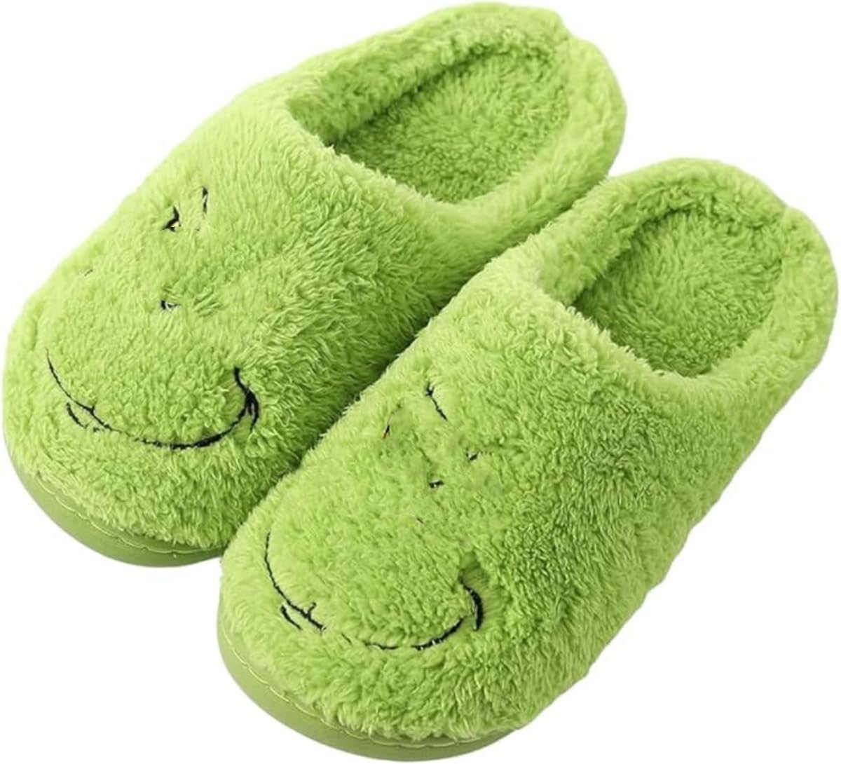 Grinch - Pantuflas navideñas para mujer, hombre, divertidas, de felpa, invierno, cálidas, mullidas