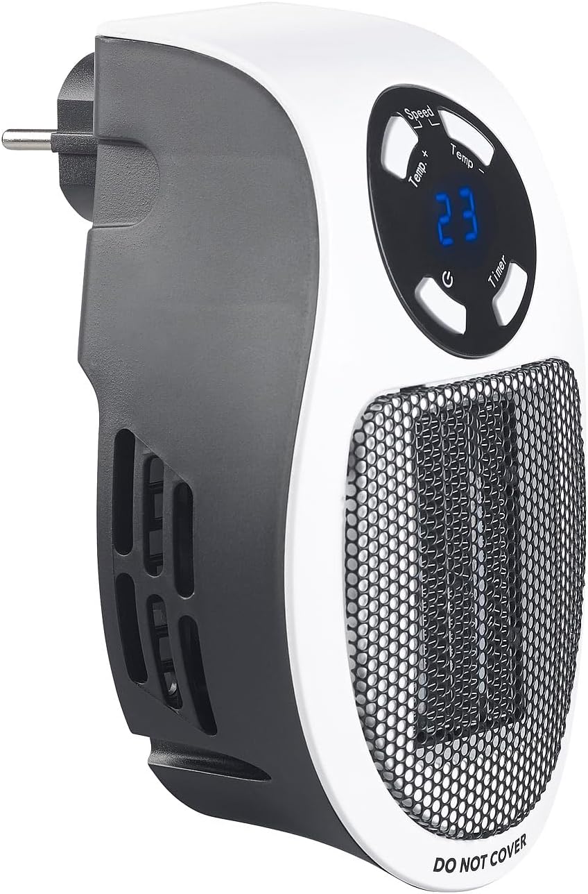 Calefactor de cerámica con enchufe, Termostato, Temporizador de apagado