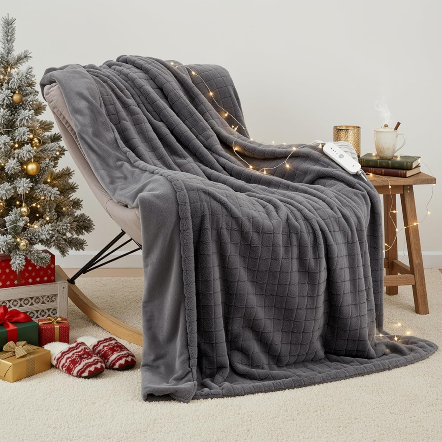 CURECURE Manta Térmica Eléctrica 130x180cm Malla 3D, Gris Oscuro