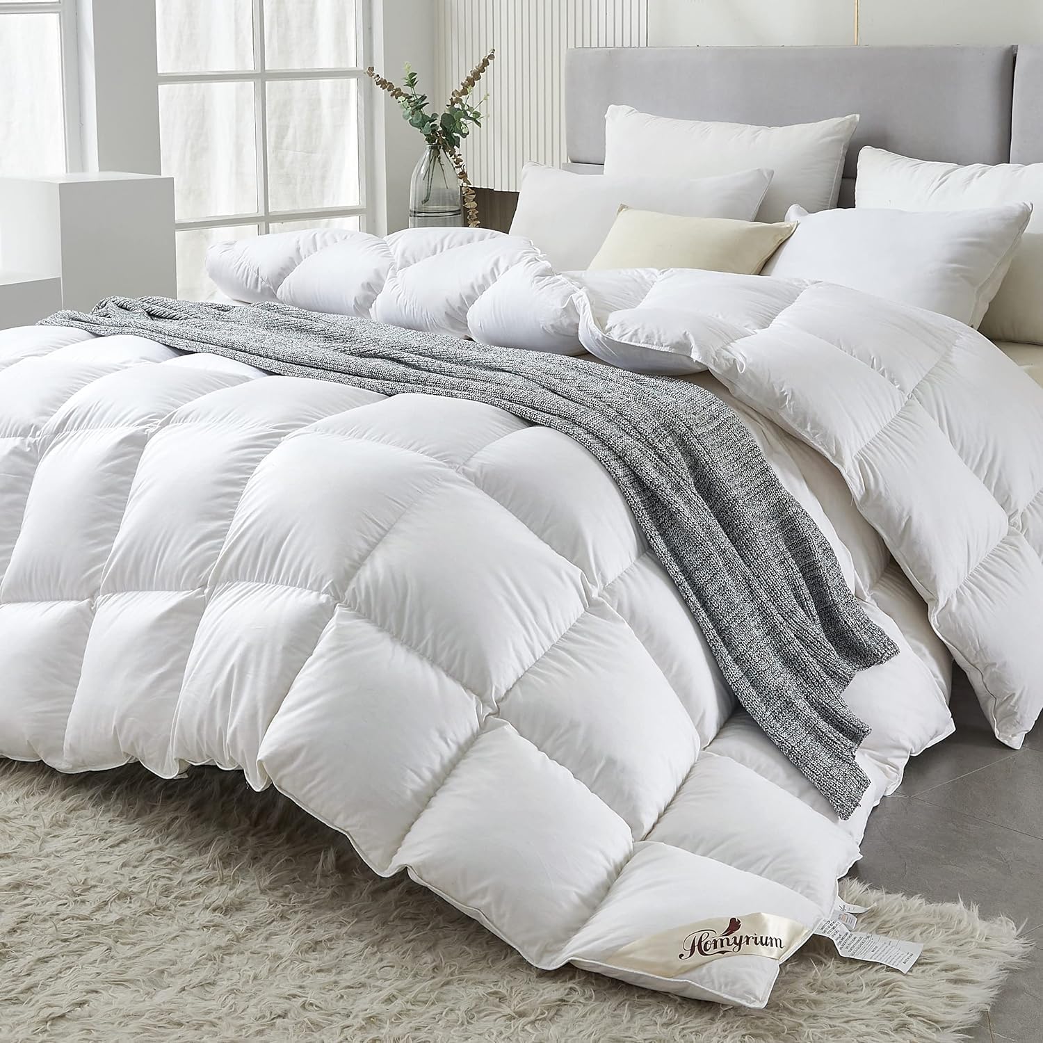 Homyrium Edredón de plumón para invierno, 200 x 200 cm, 90 % plumón y 10 % plumas, edredón de invierno cálido de 200 x 200 cm, con certificado Öko-Tex, certificado RDS, relleno de 1350 g de plumón