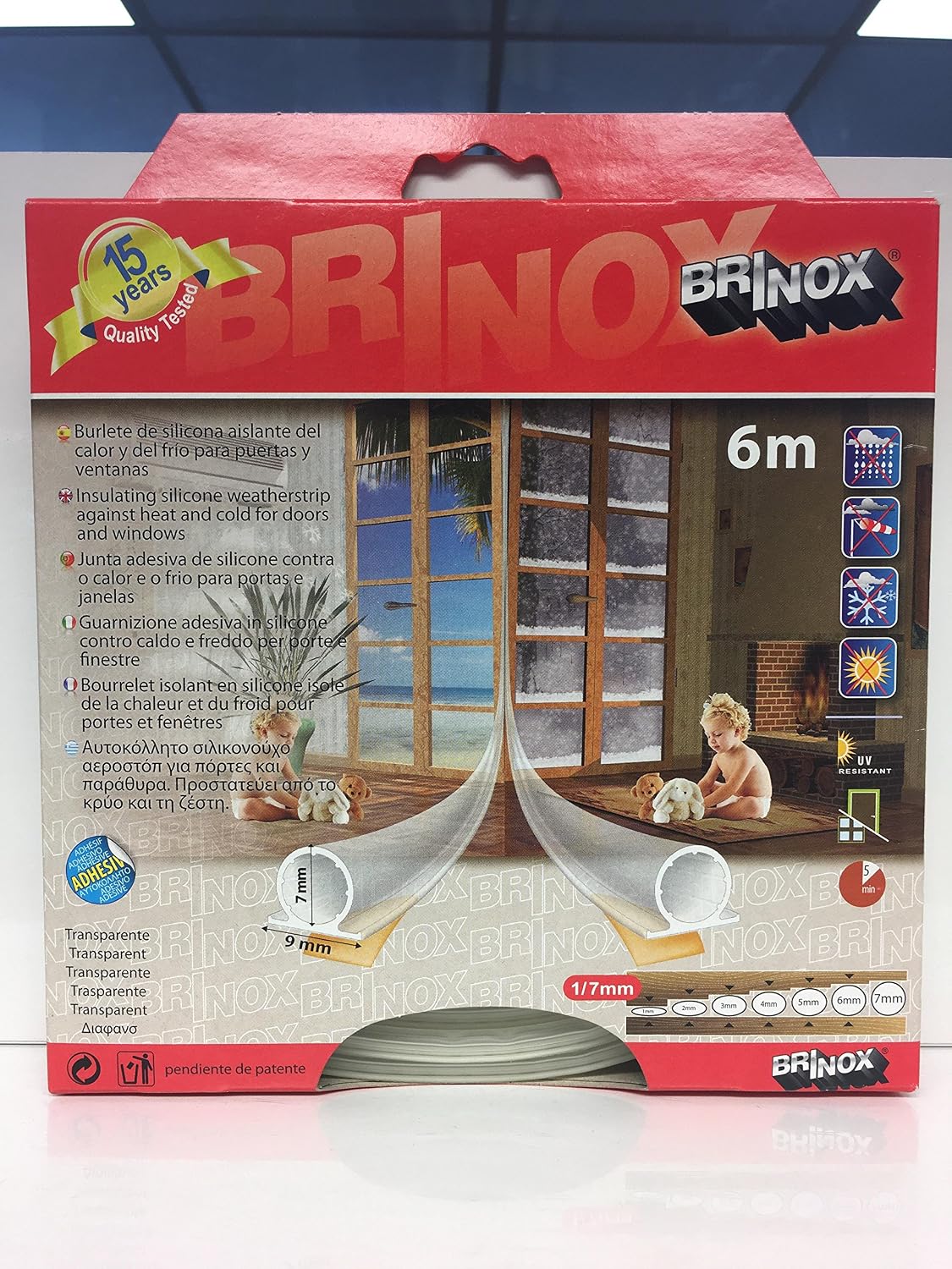 Burlete Silicona Puertas y Ventanas Transparente – Rollo 6 m – Brinox