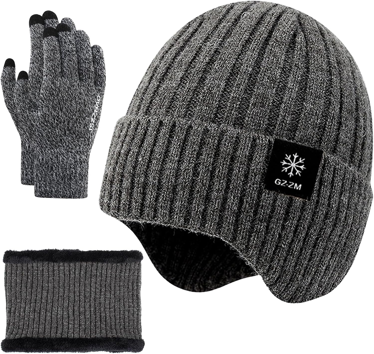 Conjunto Bufanda y Gorro y Guantes Mujer Hombre, Set de Braga Cuello Gorro Invierno Guantes Tactiles, Punto Gorra Bufandas Guante Termico, 3 en 1 Gorras Beanie Bragas Cuello Winter Gloves,Gris