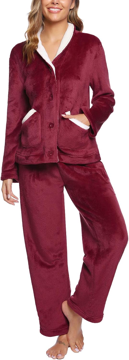 iClosam Pijama Invierno Mujer Franela Suave Conjunto de Pijamas con Botones