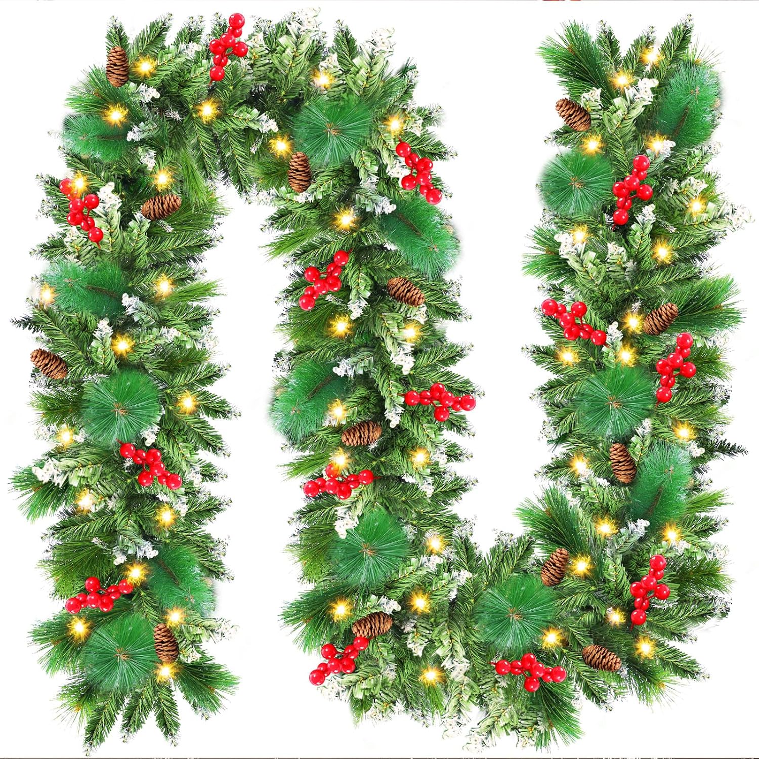 Guirnalda de Navidad con Luces LED, 2,7 m (9 pies) Corona de Navidad Artificial con Luces, Corona de Navidad de Iluminación, para chimeneas, escaleras, Adorno de Navidad (rojo-01), SDTT-RED-01