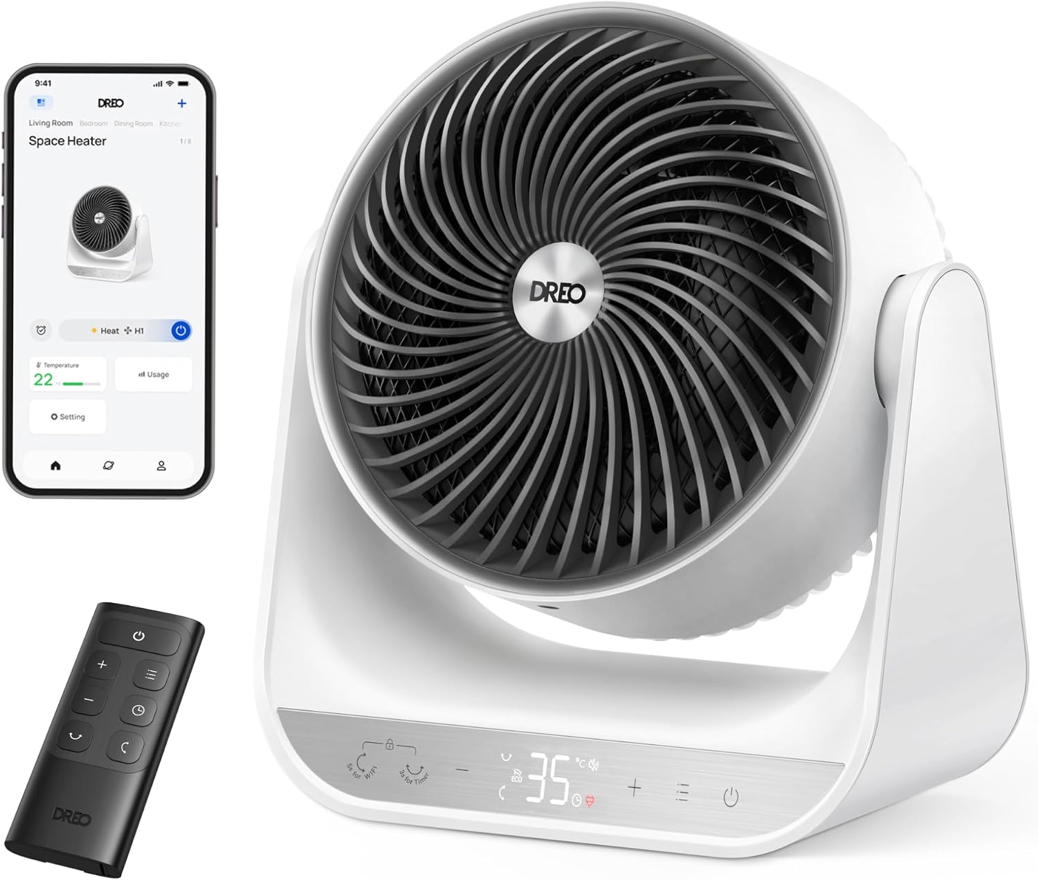 Dreo Calefactor eléctrico interior 2000W con mando a distancia y termostato, 7 modos, protección contra sobrecalentamiento y vuelco, calentador portátil para toda la habitación, dispositivo 714S
