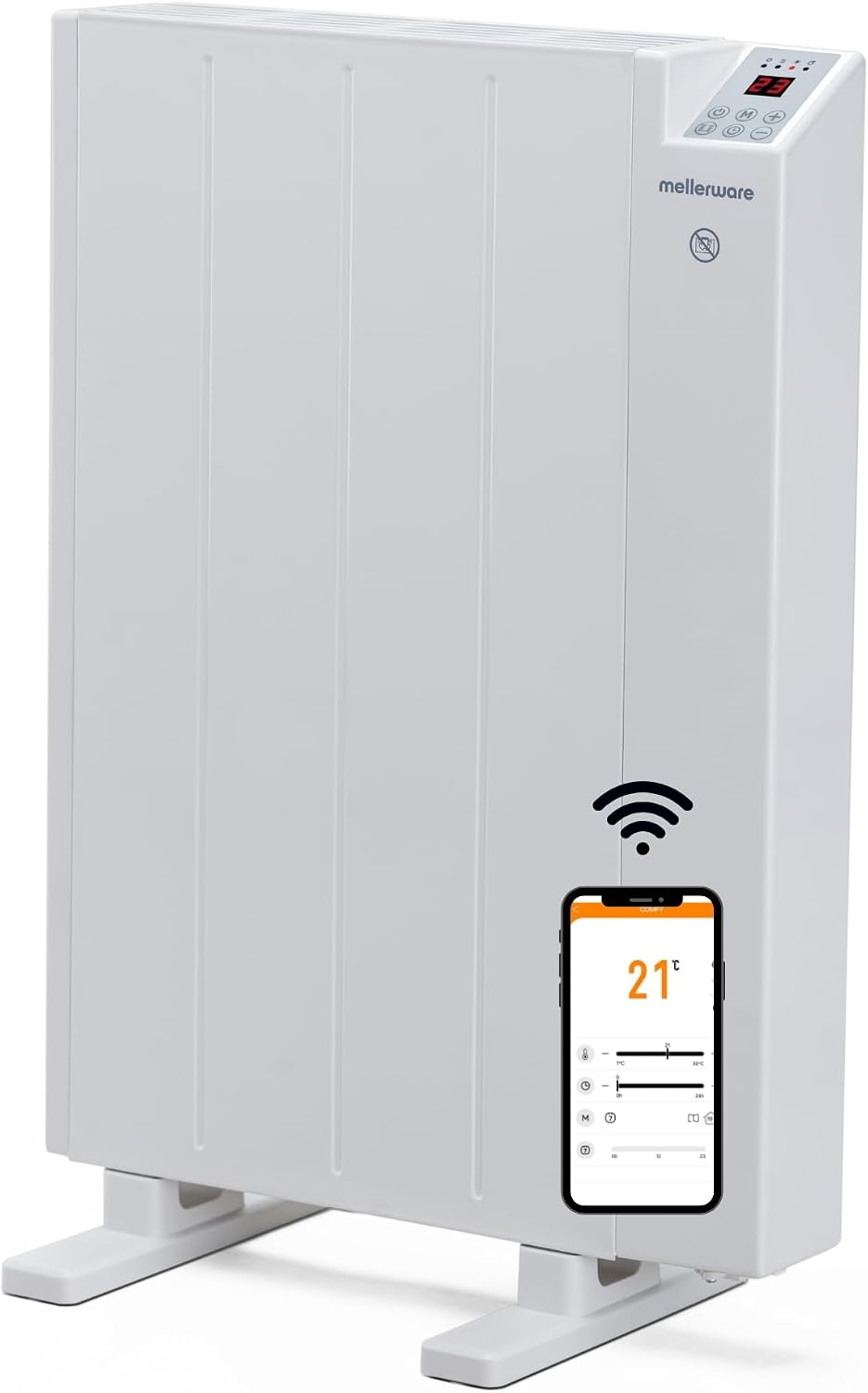 Mellerware - Emisor Térmico Bajo Consumo Comfy! 600W WIFI | Programable 3 Modos +Temp. Ajustable + Función Ventana Abierta |Radiador Eléctrico Potente |10m2| Google Home Alexa |Small
