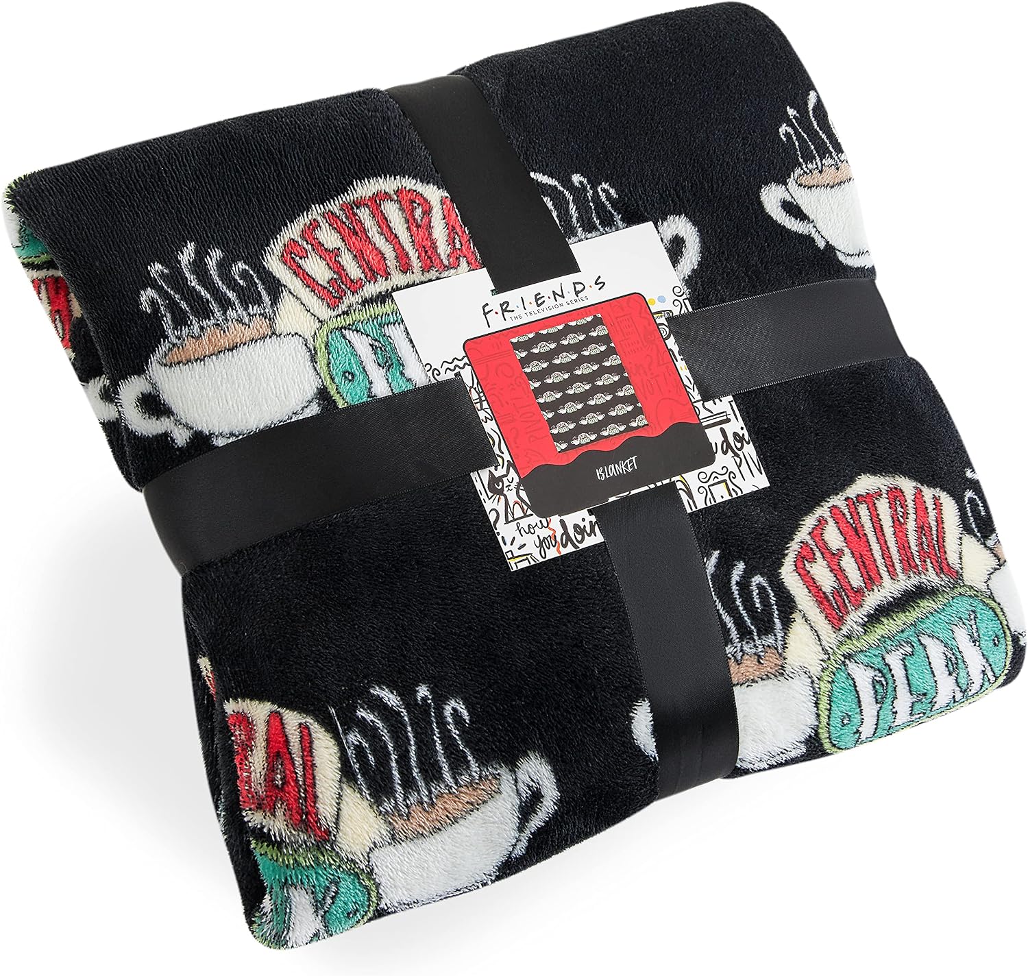 Friends Mantas para Sofa, Manta Polar Extra Suaves con Diseño Central Perk, Mantas para Cama Color Gris, Merchandising Oficial Accesorios para el Hogar (Negro)