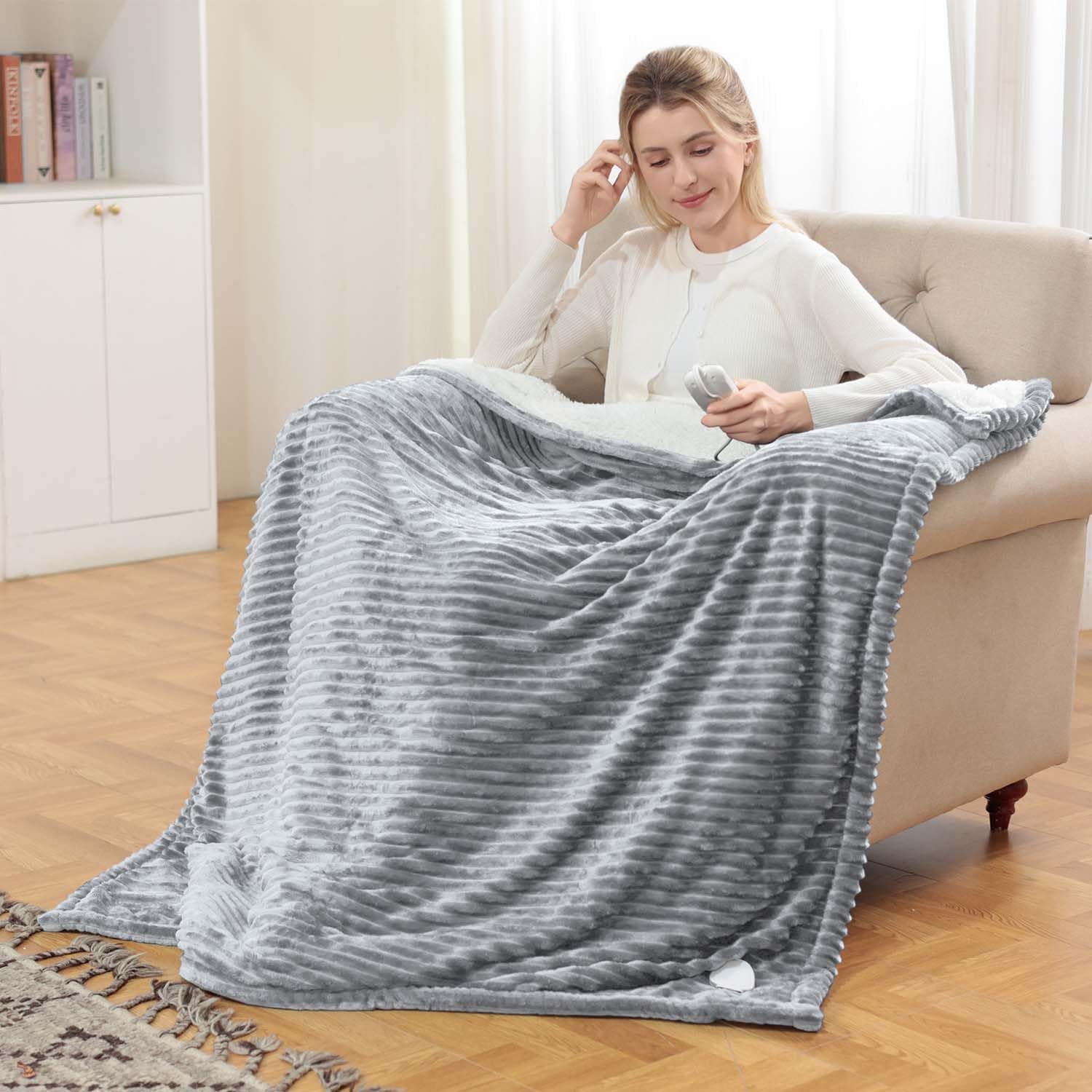 Manta Eléctrica con Apagado Automático180 x 135cm,Franela Lavable a Máquina
