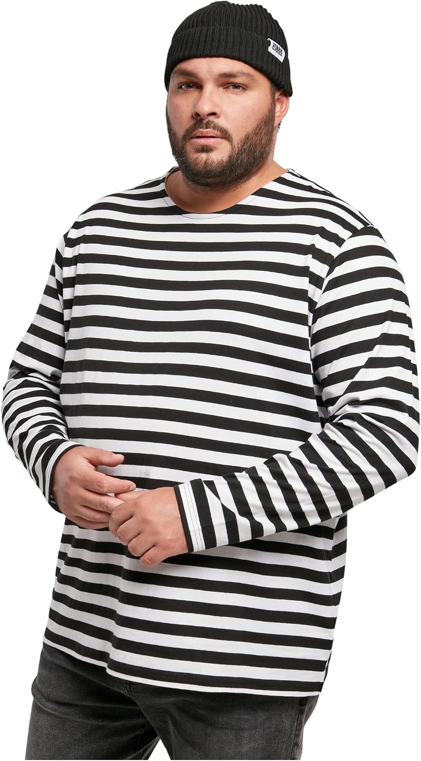 Urban Classics Regular Stripe Hombre Camiseta Manga Larga Rojo/Negro 100% algodón Regular