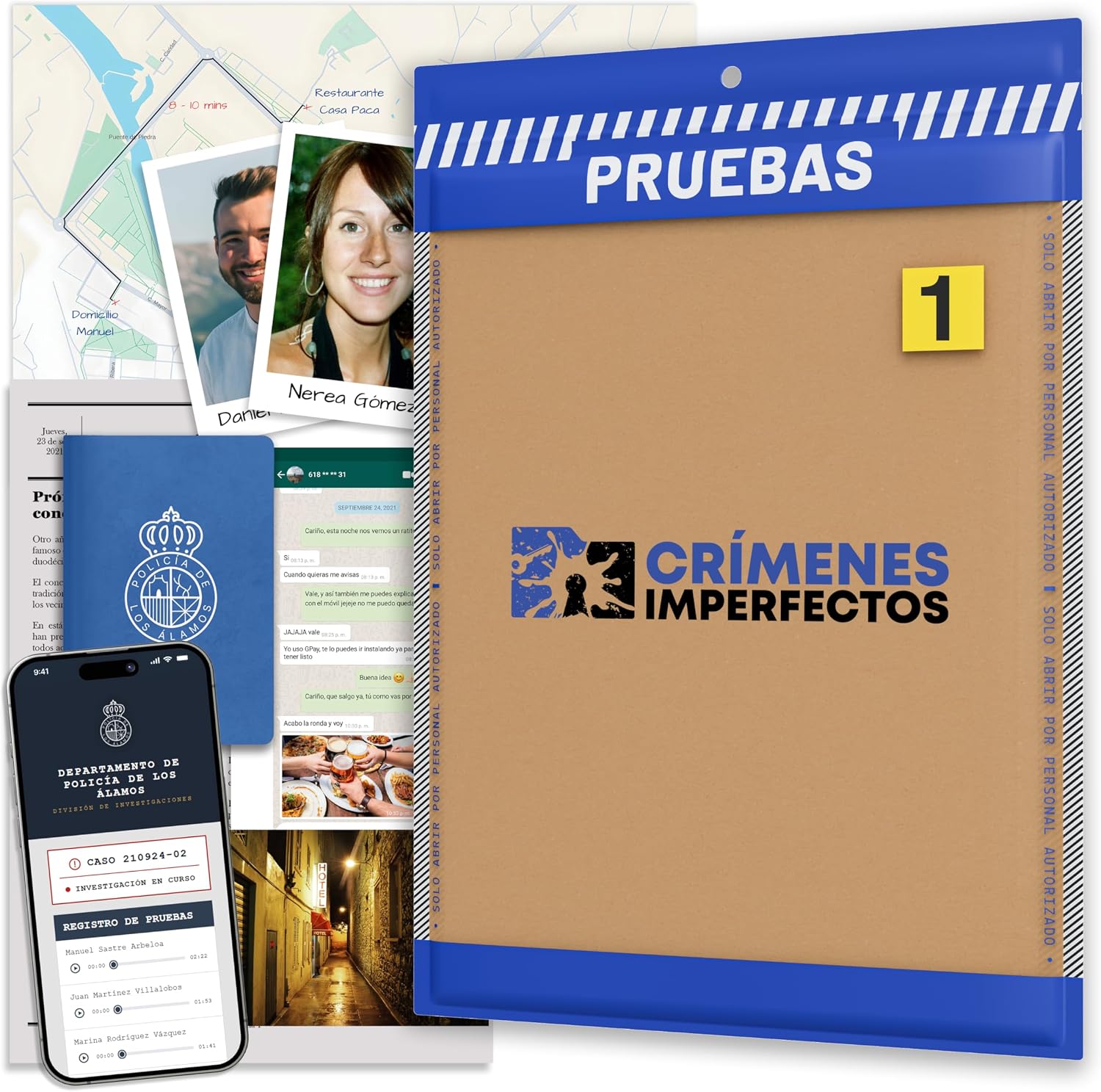 Caso 1: El Crimen de Los Álamos. Juegos de Mesa Adulto, Caso Policial para Resolver Misterio en Casa, Escape Room Juego de Mesa Resuelve el Crimen como Detective.