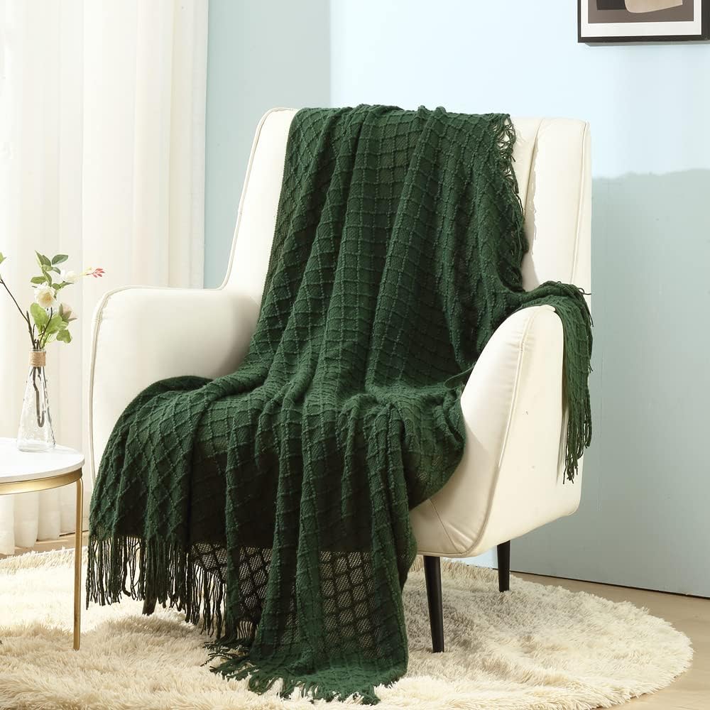 CREVENT - Manta decorativa tejida para el sofá, la silla, la cama o para viajes, cálida, ligera, suave y cómoda, para todas las estaciones, (127 X 152 cm, color verde bosque)