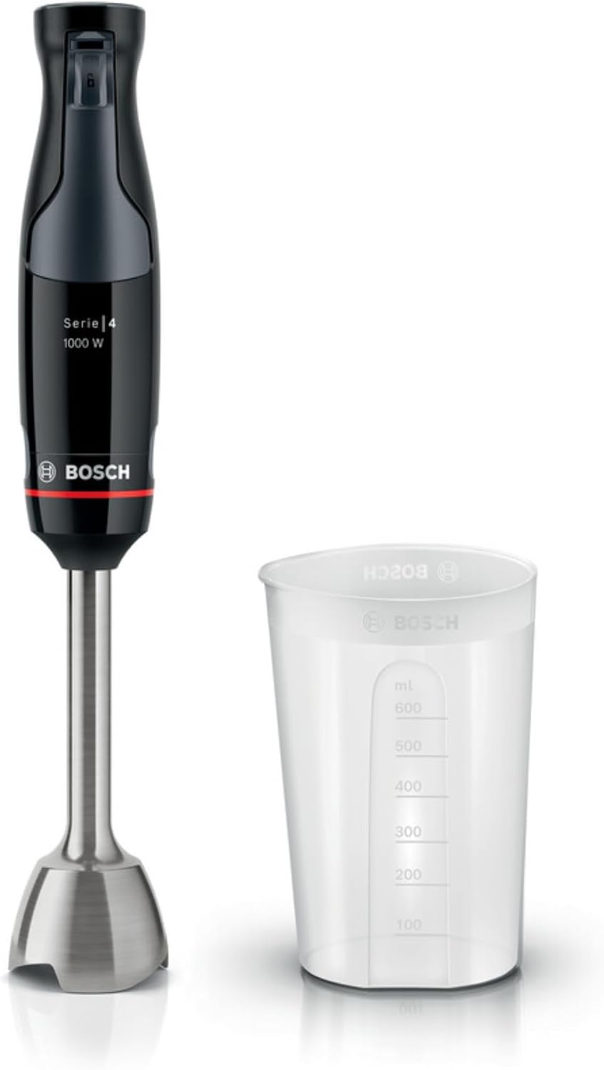 Bosch - Batidora de mano, ErgoMaster, Serie 4, 1000 W, QuattroBlade, Negro, MSM4B610