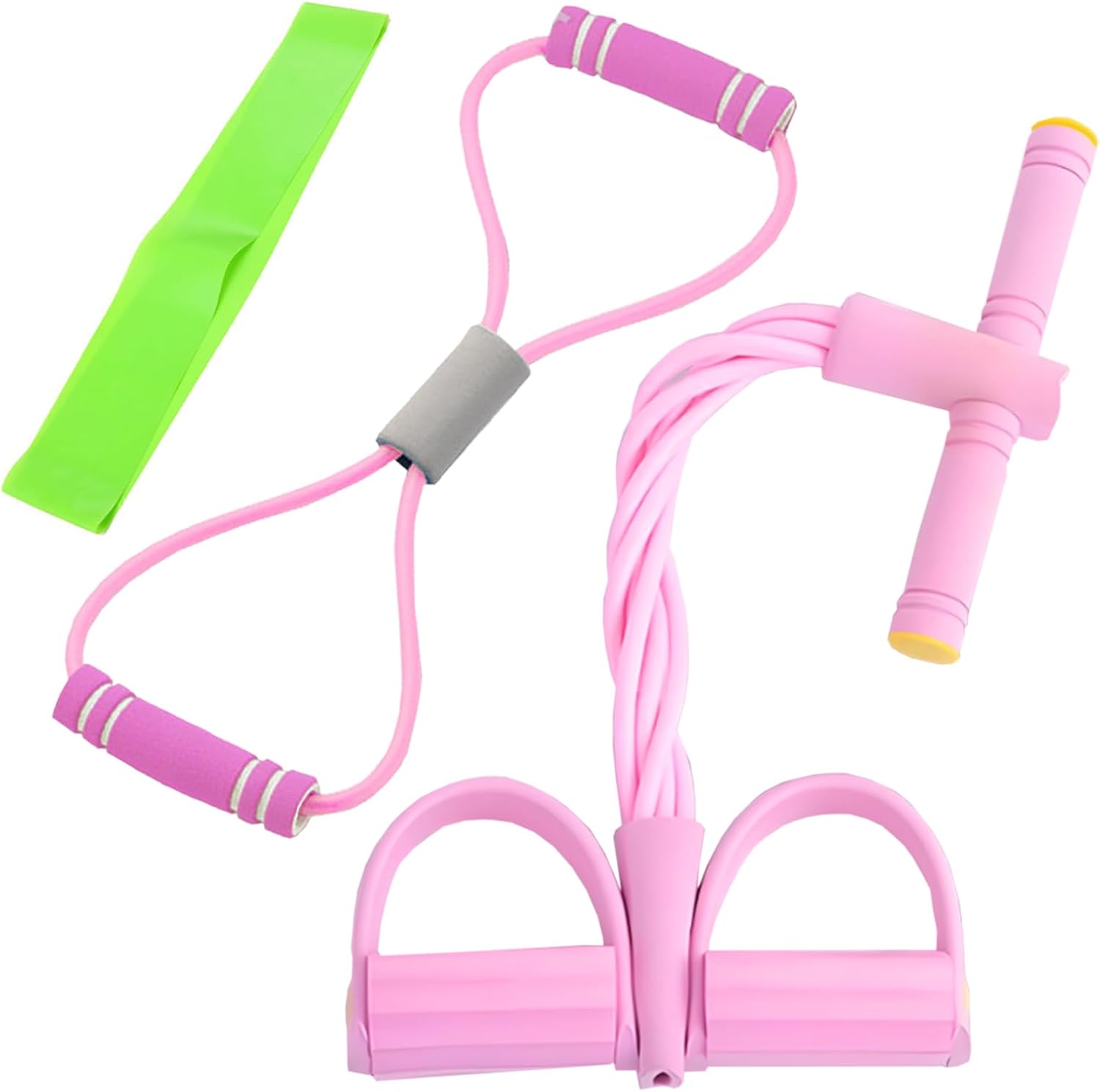 Juego de 3 Piezas Cuerda Elástica Multifunción con Banda de Resistencia de Figura 8 y Banda Elástica, Banda de Resistencia de Pedal, Cuerda de Tensión Entrenador Abdominal