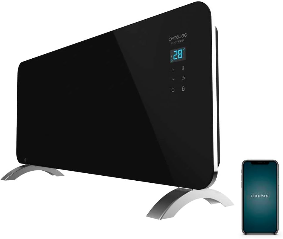 Cecotec Radiador Eléctrico Bajo Consumo Ready Warm 6650 Crystal Connection. Wifi, 1000 W, Termostato Regulable, Temporizador, Soporte de pie, Protección sobrecalentamiento, Blanco
