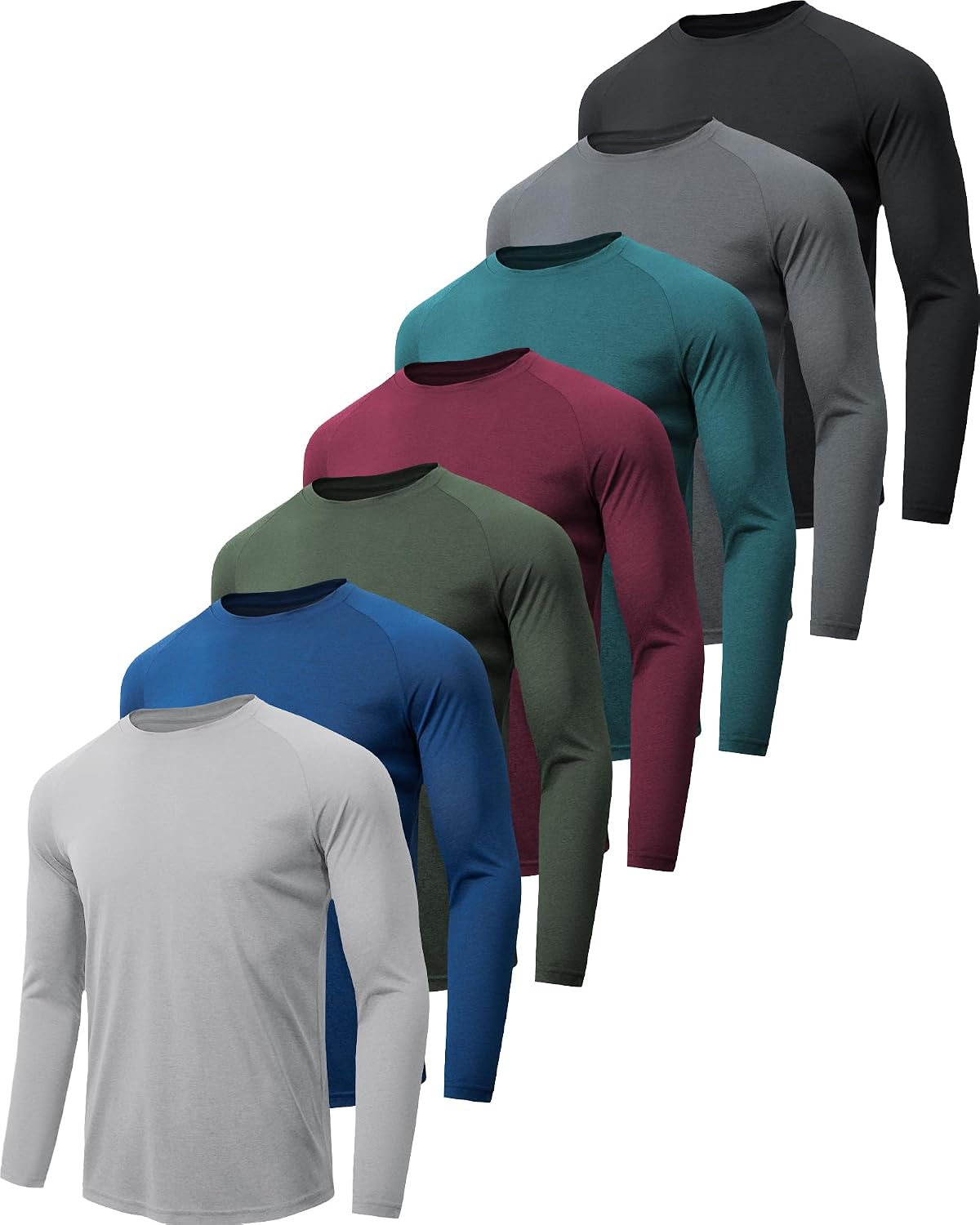 4, 5 o 7 Piezas Camisetas Manga Larga Hombre Camiseta Deporte Hombre de Secado Rápido Respirable UV Protección Solar para Gimnasio Running