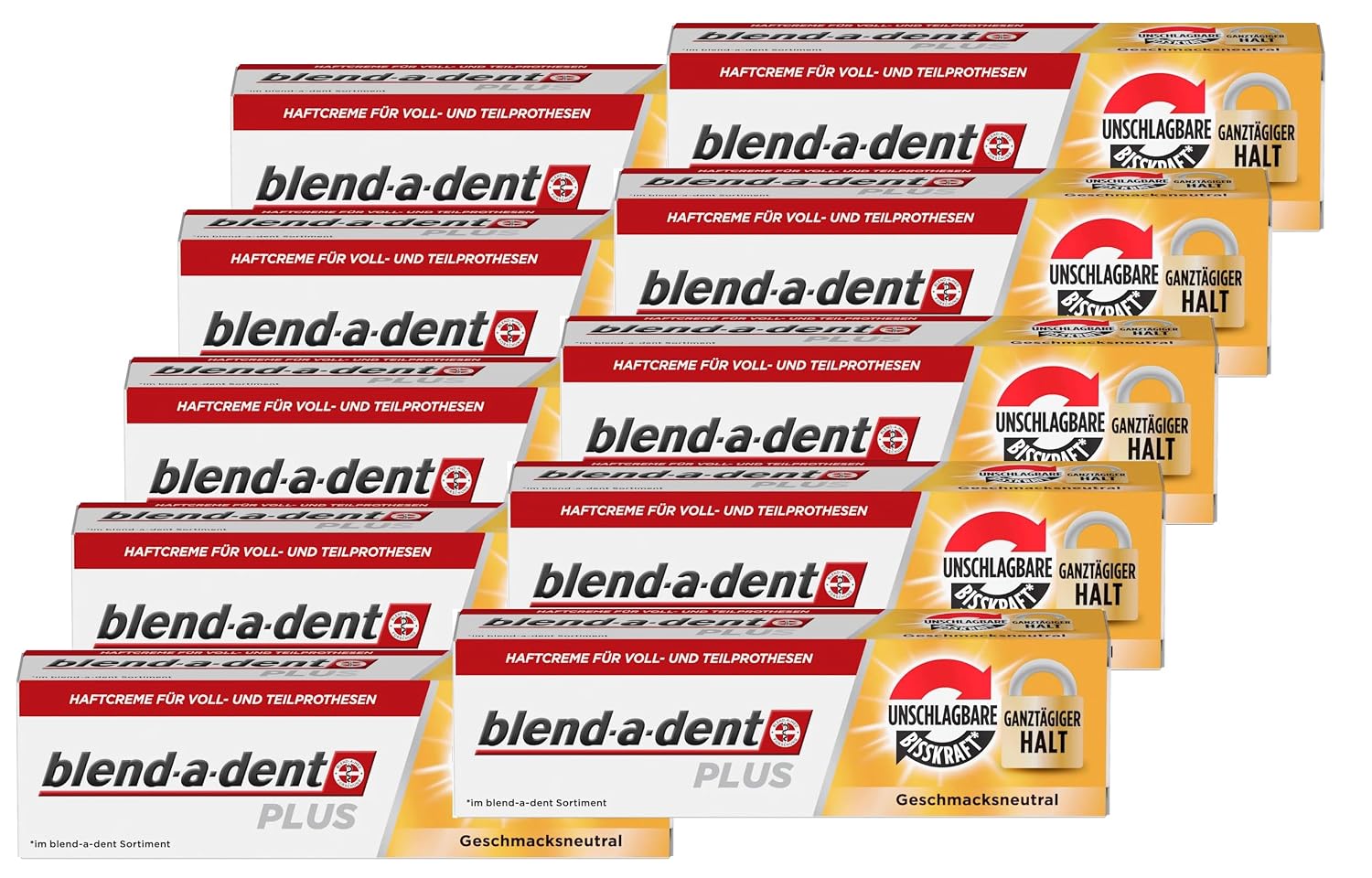 Blend-a-dent 10 x 40 g Plus Crema Adhesiva Premium - Sin Sabor - Duokraft