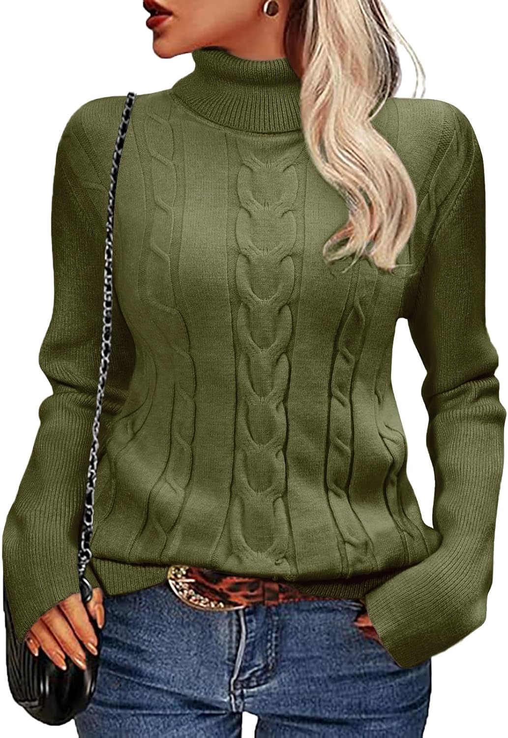 heekpek Jersey Mujer Cuello Alto Invierno Elegante Jersey Mujer Otoño de Punto Cálido Sueter Manga Larga Corte Ajustado