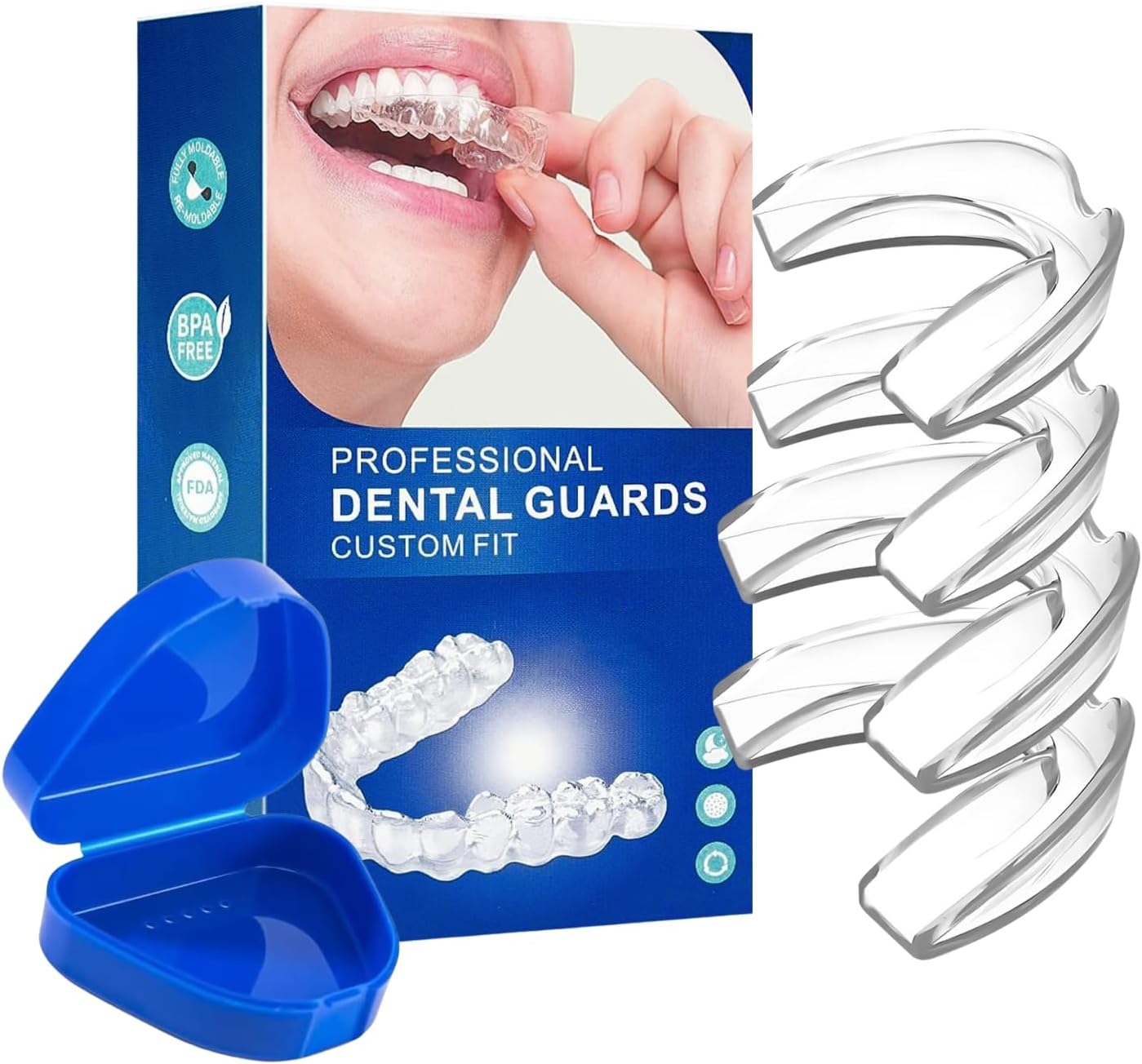 Ferula Descarga Bruxismo, 4 Piezas 2 Tamaños, Bruxismo Dental Noche, Reduce el ruido al Rechinar los Dientes, Diseño Cómodo para usar Mientras Duermes