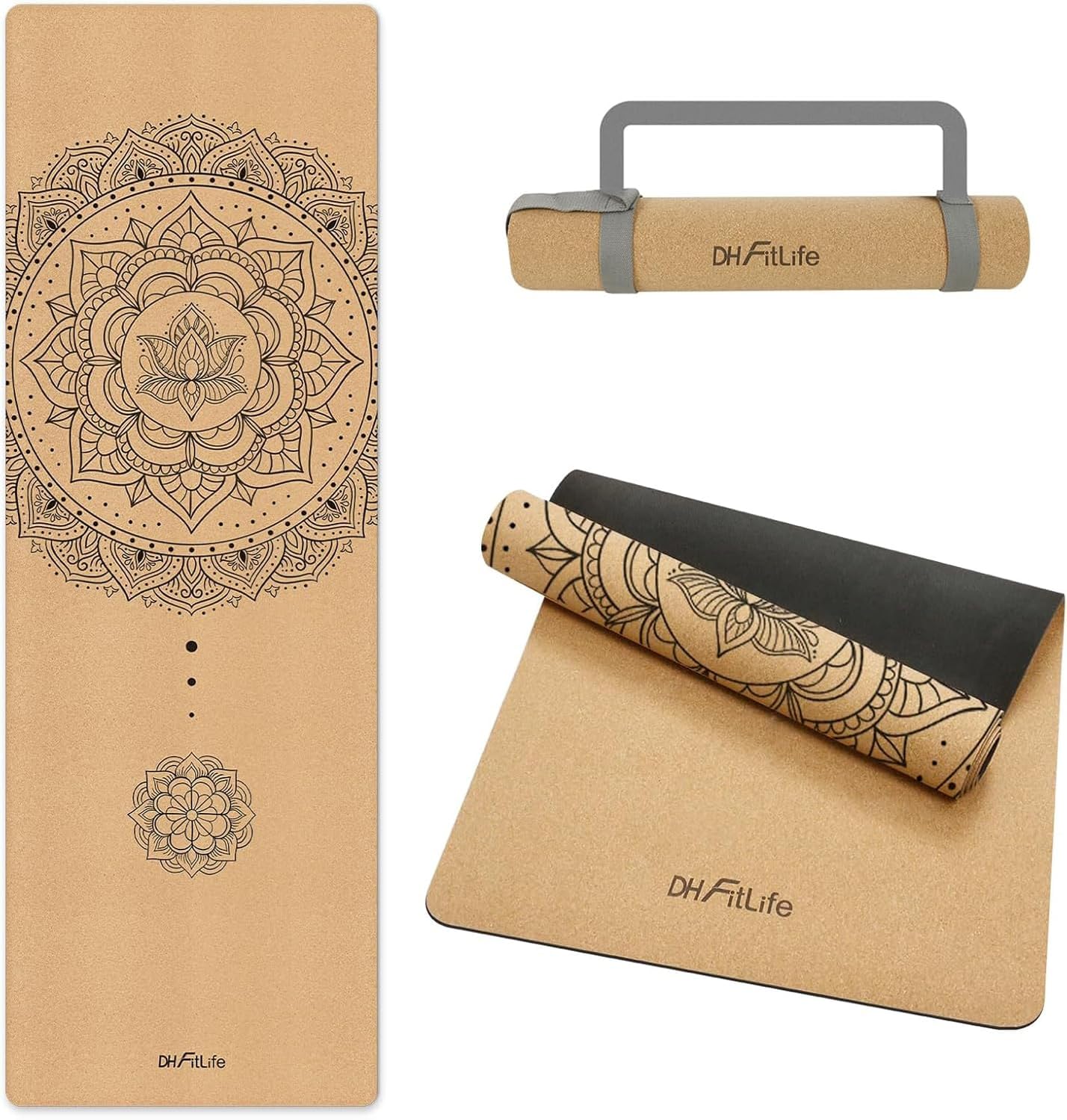 DH FitLife Esterilla de yoga de corcho antideslizante de caucho natural, lista para usar, fácil de limpiar, esterilla de alta calidad para deportes, fitness y gimnasia para yoga, pilates y equilibrio