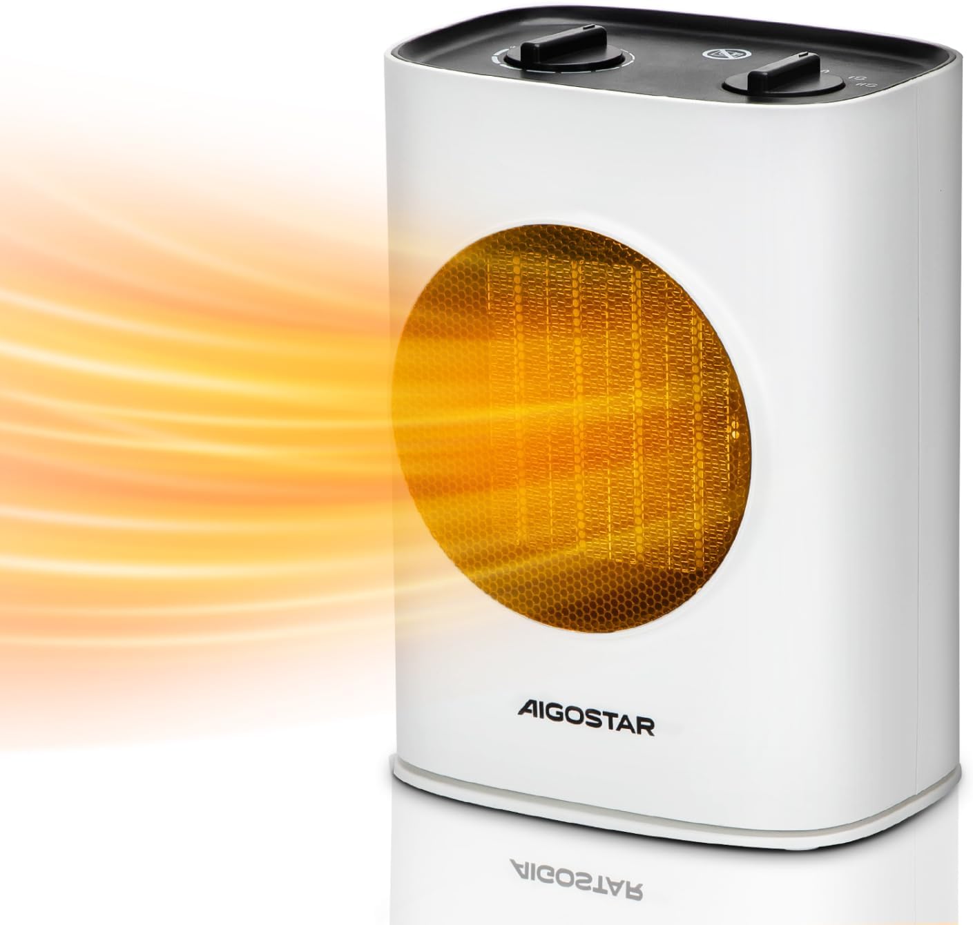 Aigostar David - Calefactor Cerámico 1800W, 2 Velocidades, Oscilación 90º,Termostato Ajustable,Calentamiento Rápido.Negro.