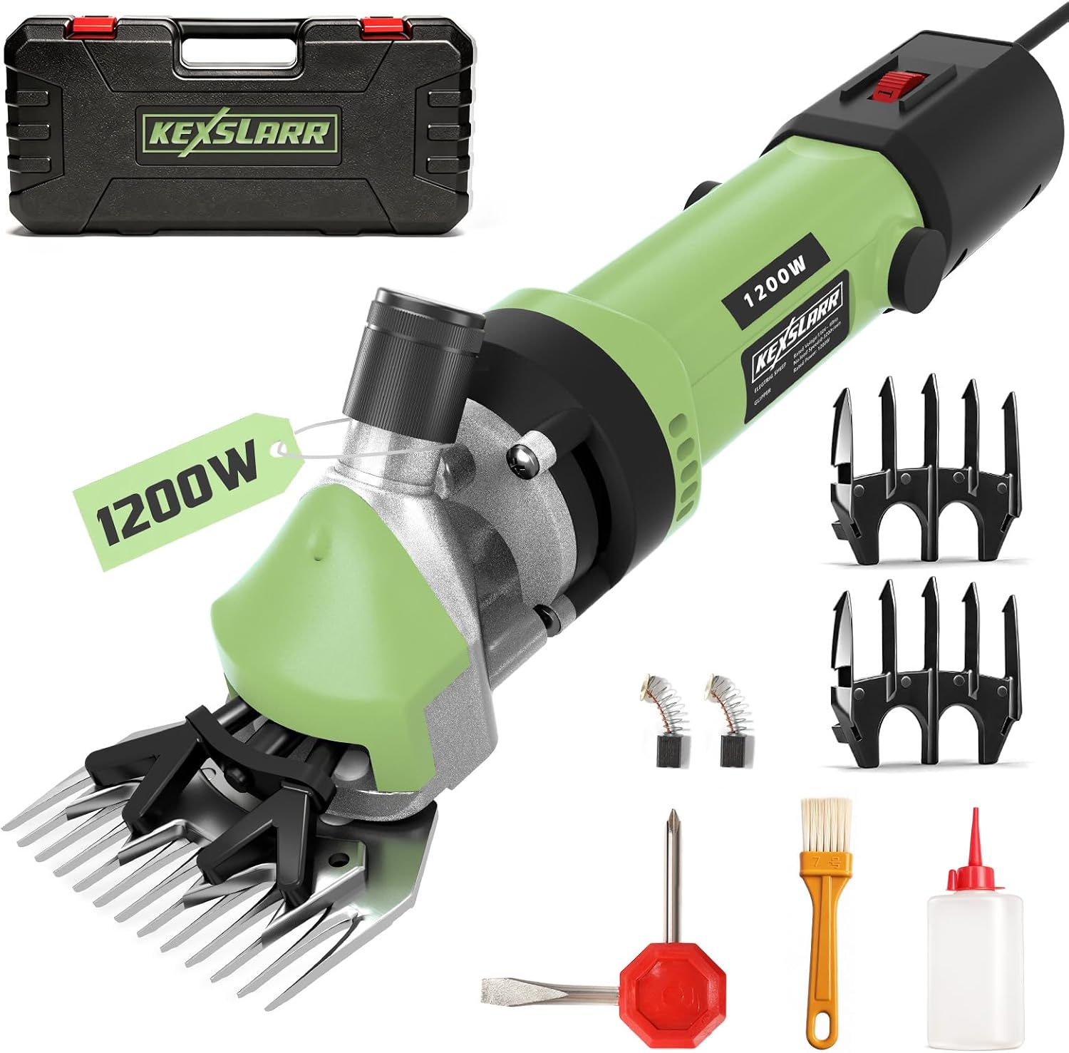 1200W Esquiladora Ovejas Profesional, Maquina Esquilar Ovejas 6 Velocidades 3200 RPM, Incluye Manual Español y Kit Completo con Maletín, Cortapelos Eléctrico para Cabras Alpacas (Rojo)