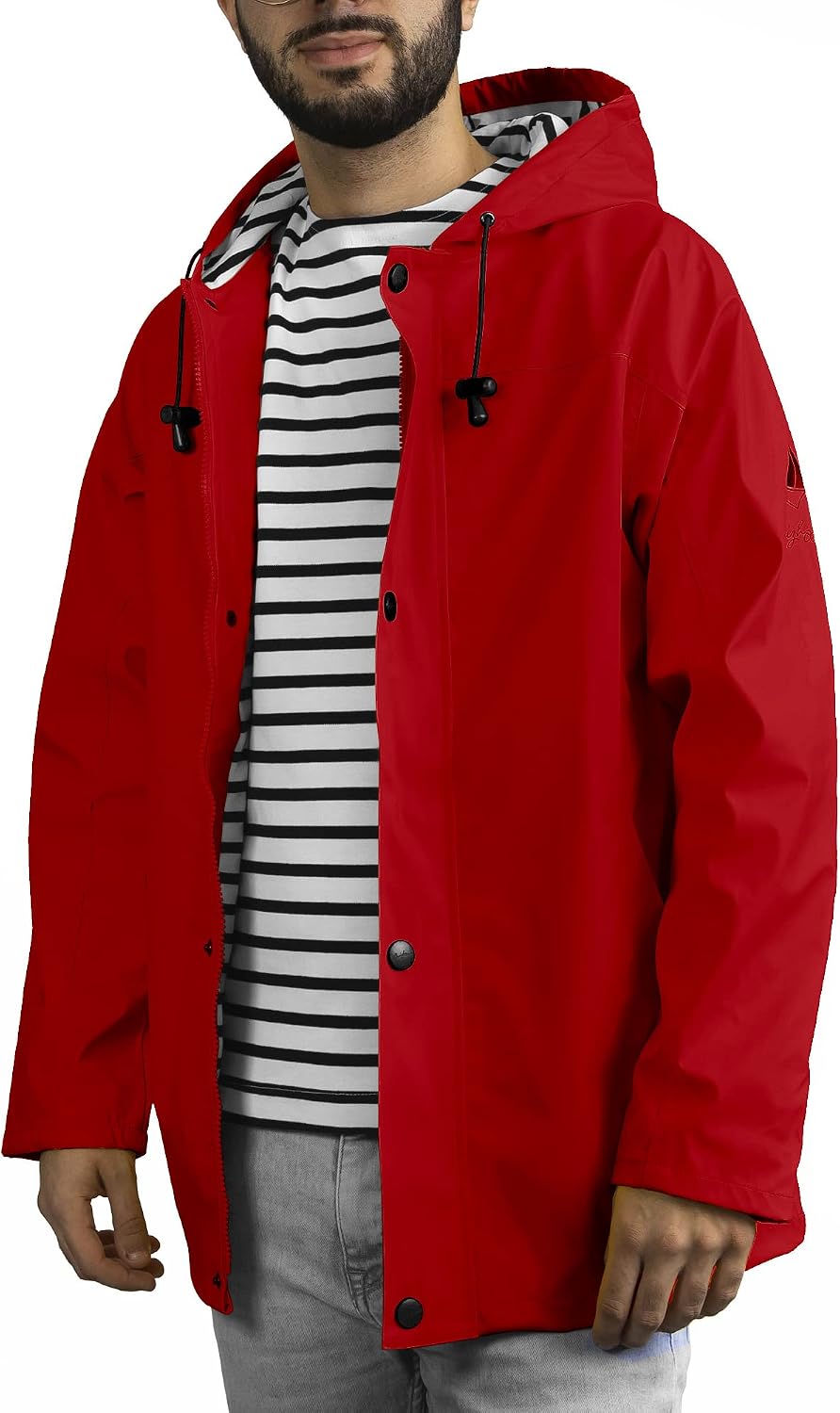 Breizh Ocean - Chubasquero Hombre o Mujer, de XS a 4XL, Marca Francesa ARMOR, Chaqueta impermeable Hombre con Interior Marino Rayado, Abrigo Mujer para la lluvia Disponible en Tallas Grandes