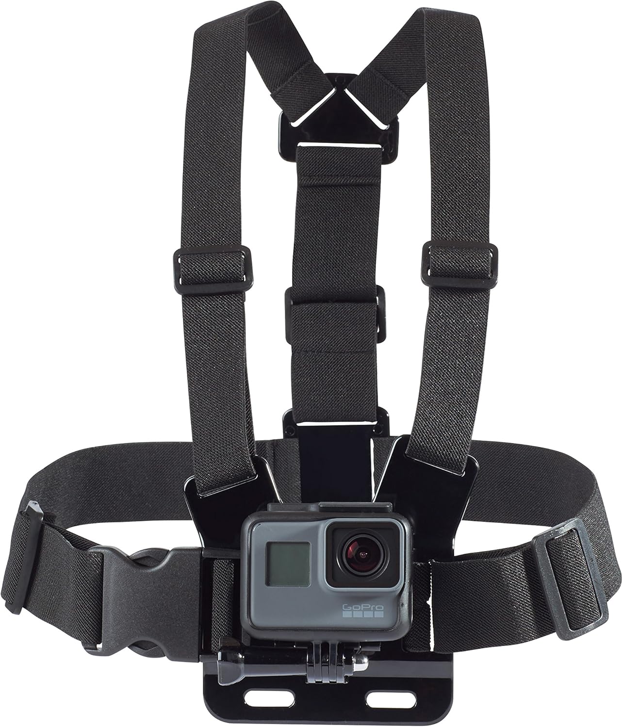 Amazon Basics Arnés de Pecho Ajustable para GoPro y Cámaras de Acción, Ligero y Cómodo, Negro