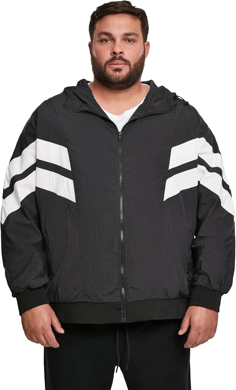 Urban Classics Chaqueta con cremallera y capucha para hombre, chaqueta ligera con rayas de colores, repelente al agua en estilo de los años 80, tallas S - 5XL