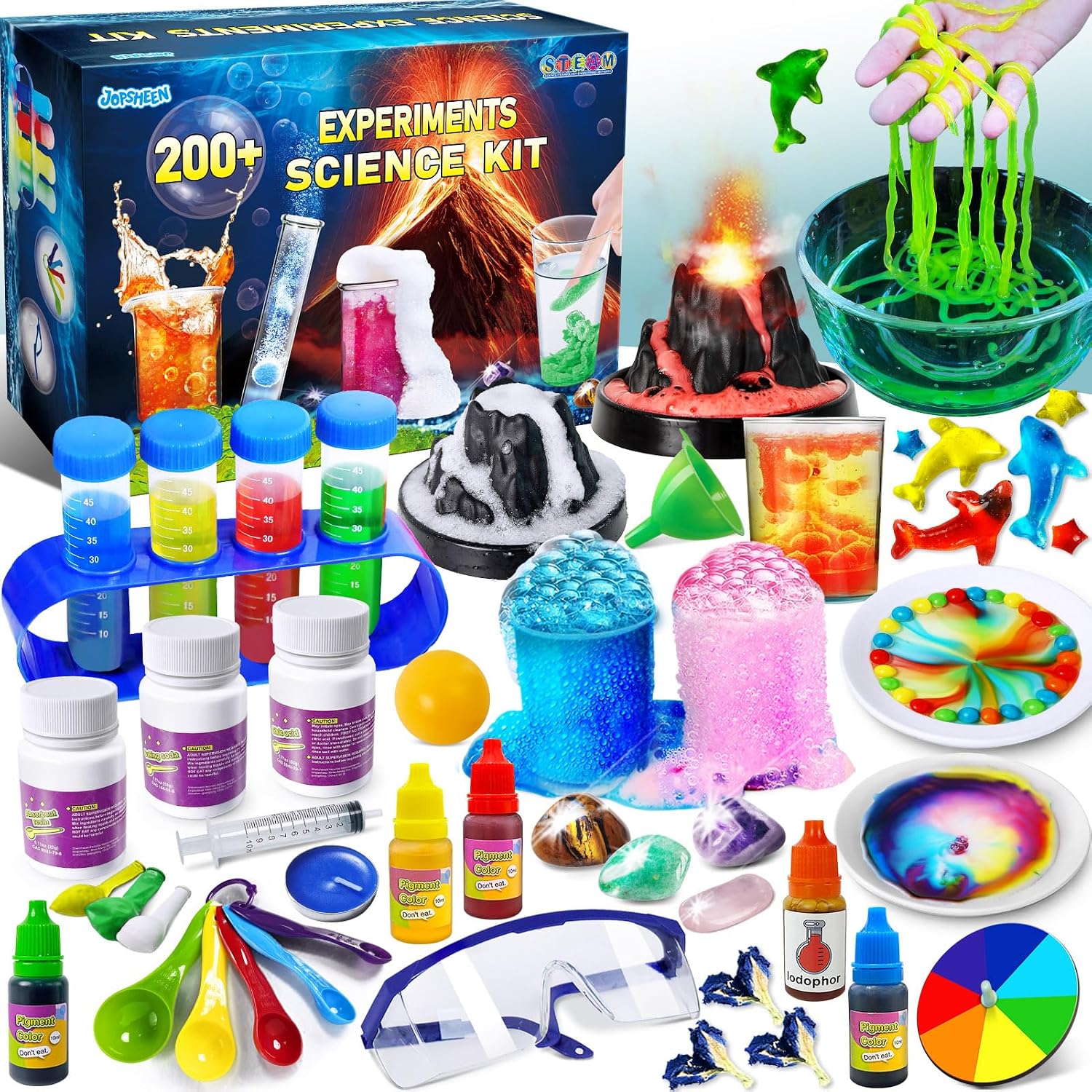 200+ Kit de Experimentos Científicos para Niños, Químico Laboratorio Set, DIY Erupcion Volcán, Regalo para Niños y Niñas
