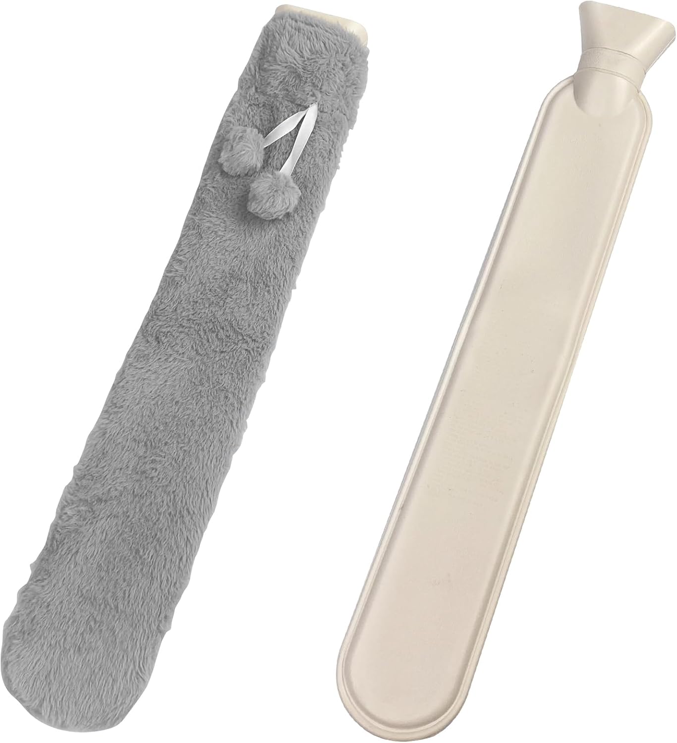 Avesteir Bolsa Agua Caliente Larga, 1 Litro Botella Bolsa de Agua Caliente Peluche Grande, Hot Water Bottle de Agua, para Cuello y Hombros, Espalda, Piernas y Cintura, Compresa Tibia y Fría (Gris)