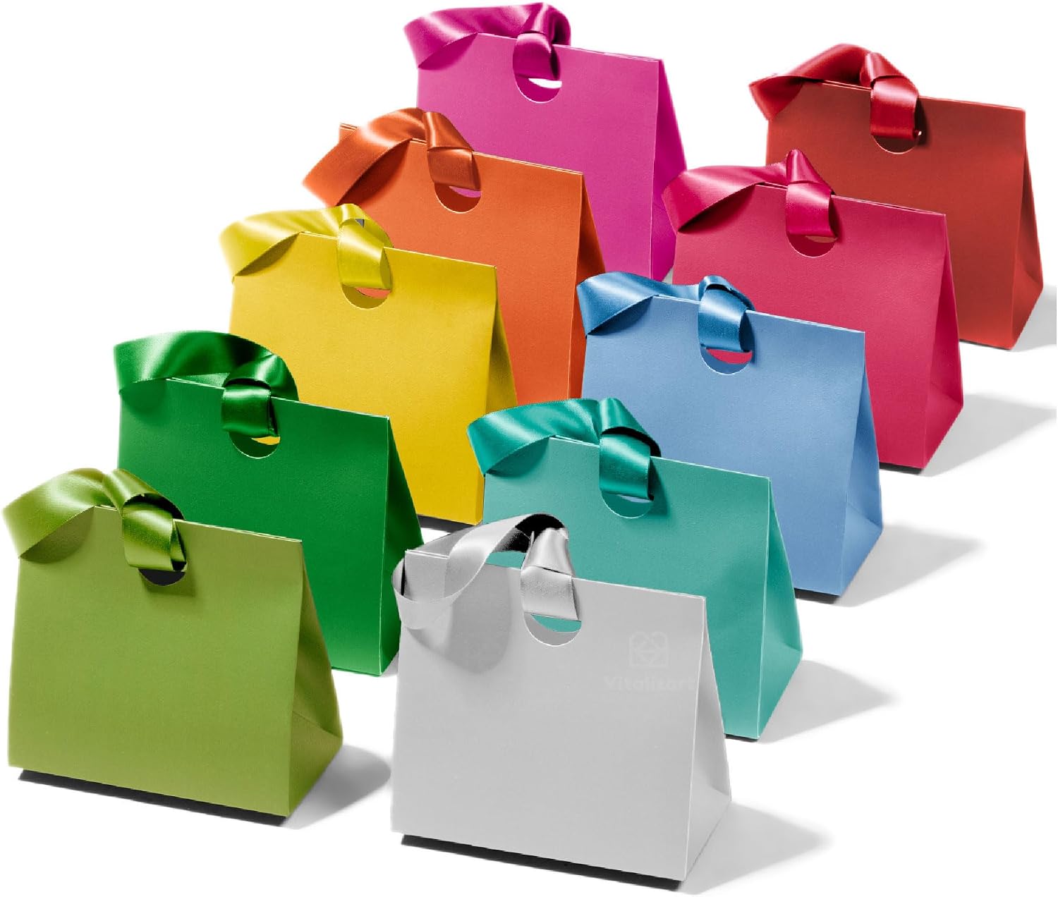Vitalizart Multicolor 10 Colores Pequeño Bolsas Regalo con asas cinta