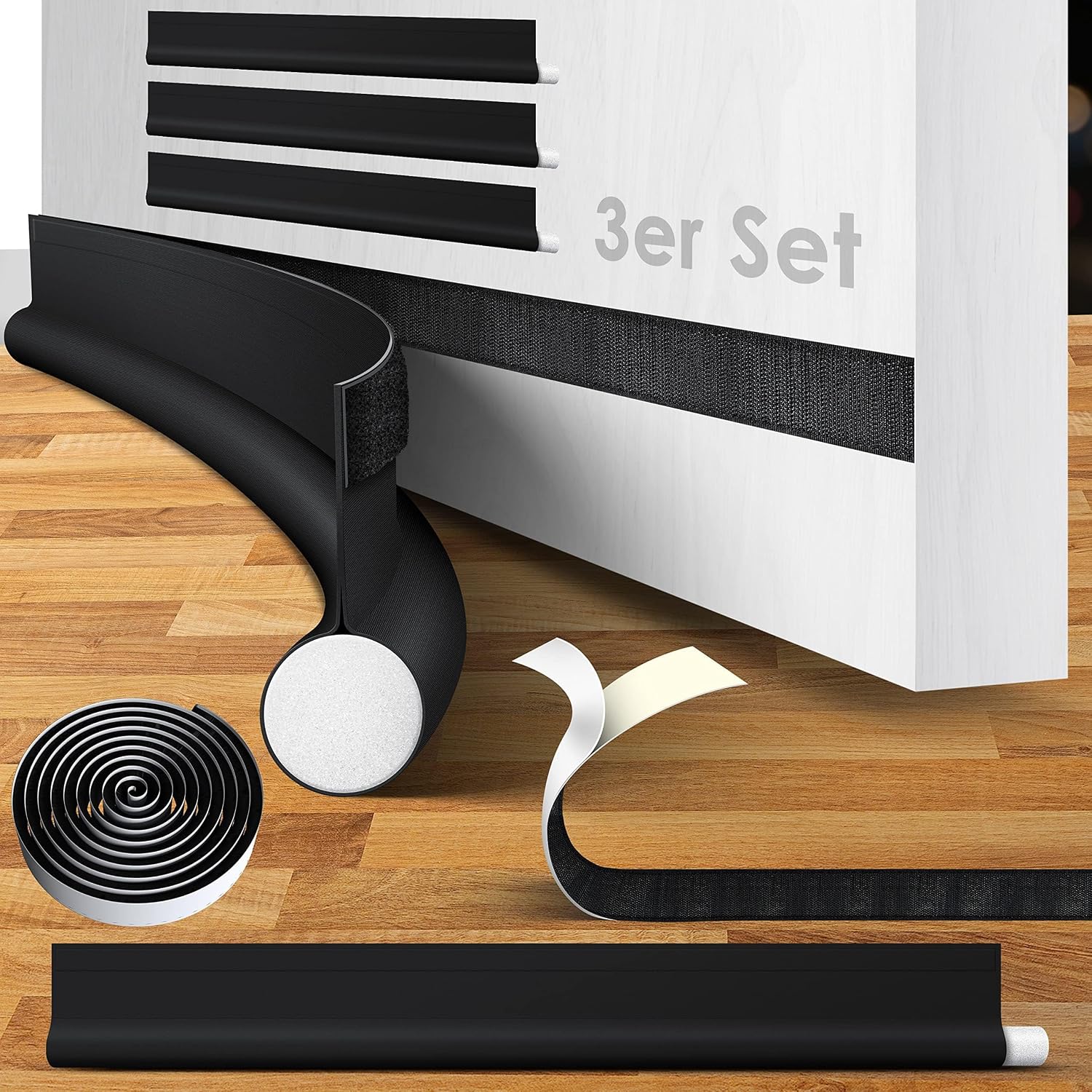 KESSER® Juego de 3 burletes para puerta de hasta 95 cm, se pueden cortar hasta 95 cm, aptos para todas las puertas, lavables, protección contra el ruido y corrientes de aire