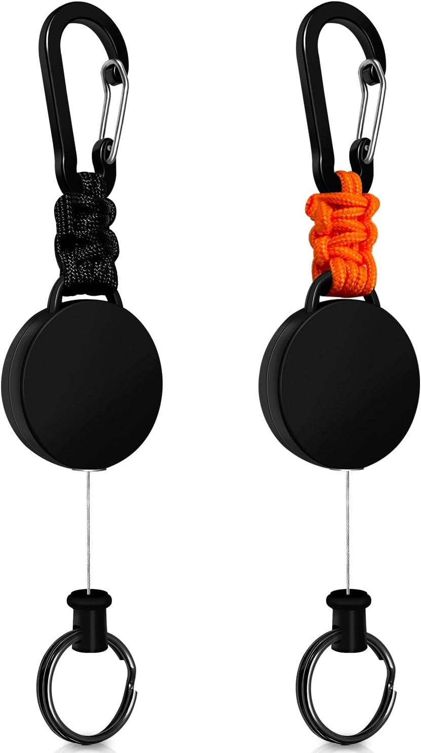 Llavero extensible 2PC cordón de identificación llavero retráctil con cuerda de alambre de acero de 60 cm soporte para tarjetas de identificación extensible con mosquetón
