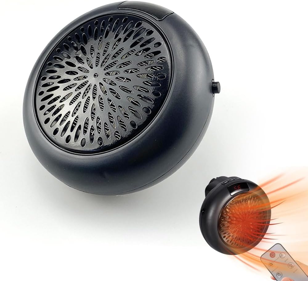 Mini Ventilador Calentador Enchufe, 900W Calefactor de Enchufe con Mando a Distancia, Calefactores Bajo Consumo, Portátil PTC Cerámica Enchufe Calentador, Calefactor Electrico Apto Baños