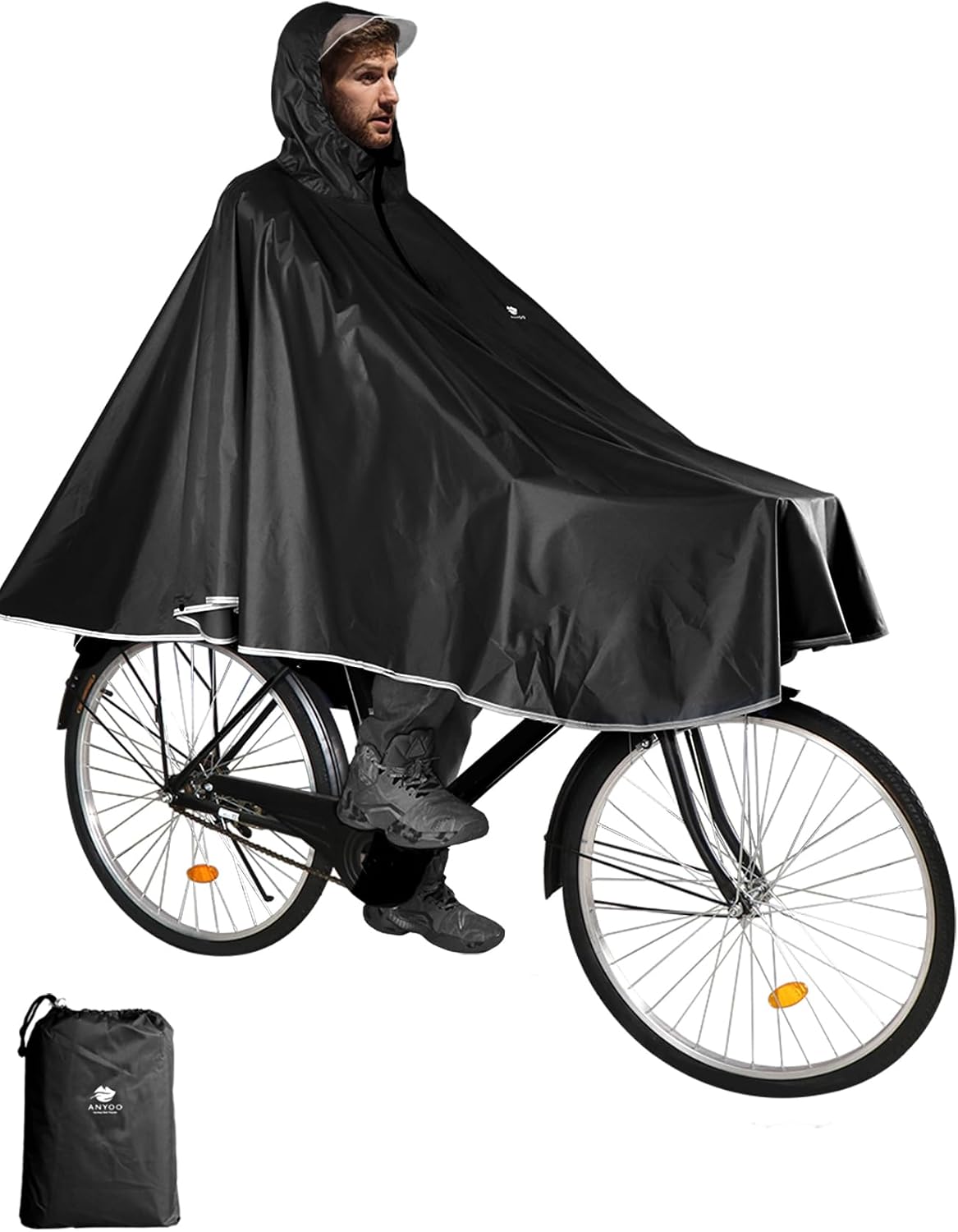 ANYOO Impermeable Ciclismo Lluvia Poncho Portátil Ligero Chubasquero con Capucha Bicicleta Bicicleta Compacto Rain Cape Reutilizable Unisex para Mochilero Camping Al Aire Libre