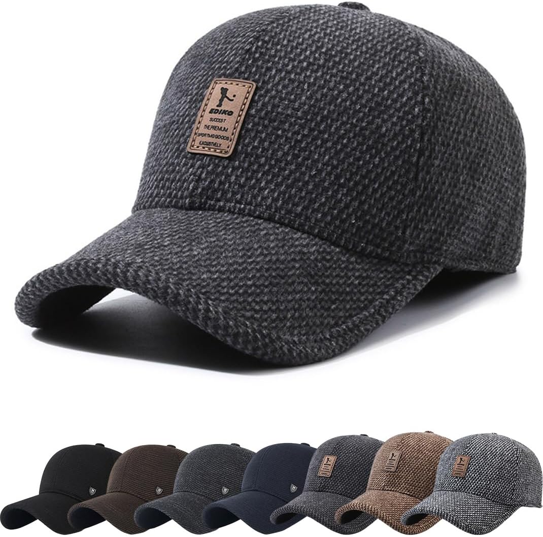 Gorra de Béisbol Invierno Hombre con Orejeras Plegables Sombrero de Invierno Hombre con Orejeras Plegables Gorras de Unisex Cálido al Aire Libre Circunferencia de la Cabeza 56-60cm