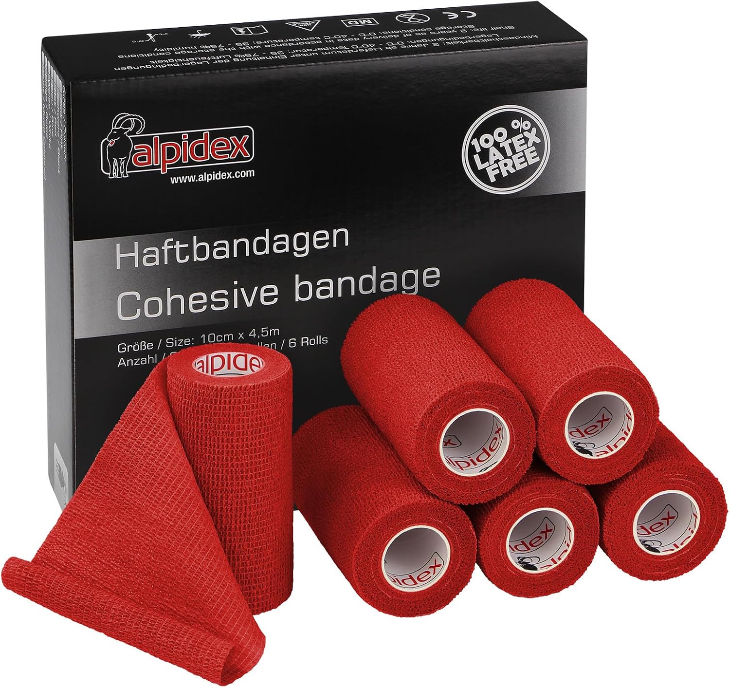 ALPIDEX 6 Rollos Venda Autoadhesiva Elástica 10 cm x 4,5 m Cohesiva