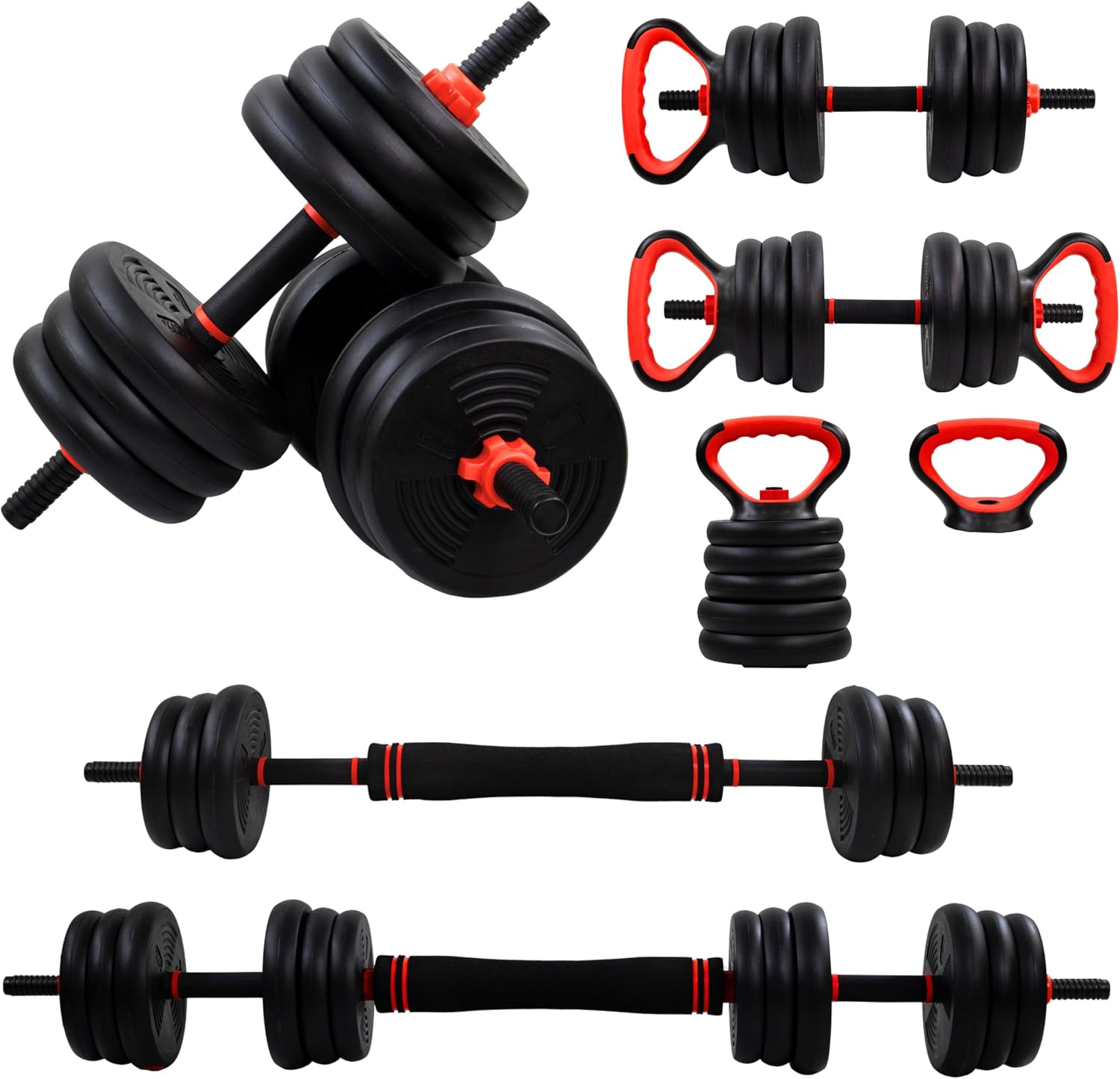 Mobiclinic®, Mancuernas Ajustables 20 Kg, 4 en 1, Juego de Pesas, Mancuernas, Kettlebells y Soporte para Flexiones, Barra de Conexión, Agarre Antideslizante, Mobimax, Gimnasio en Casa, Fitness