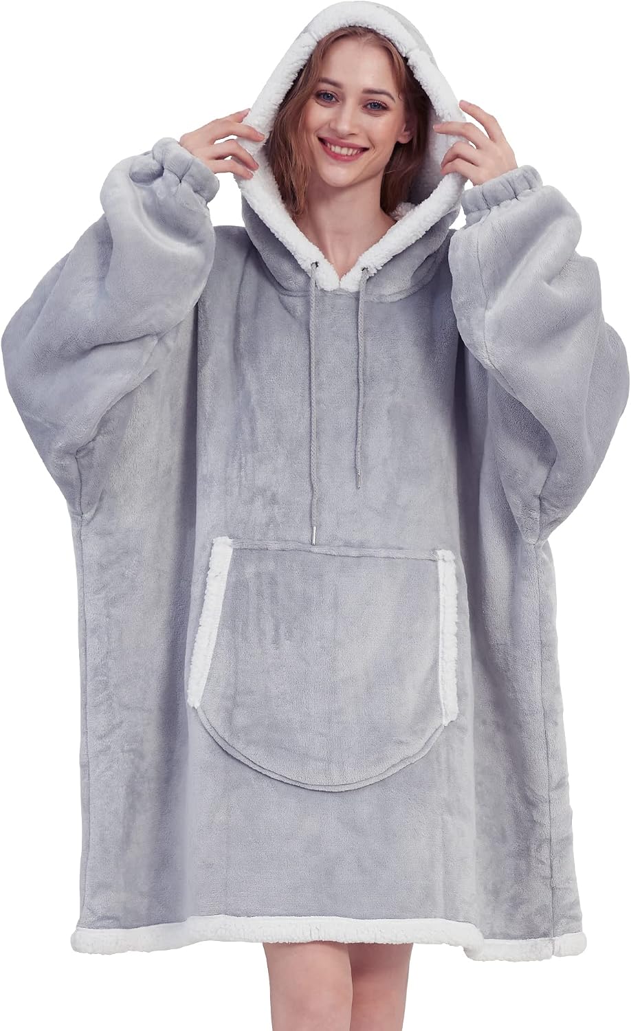 Viviland - Sudadera extragrande de estilo manta con capucha, de tejido sherpa, suave y cálida, con bolsillo frontal grande, para adultos